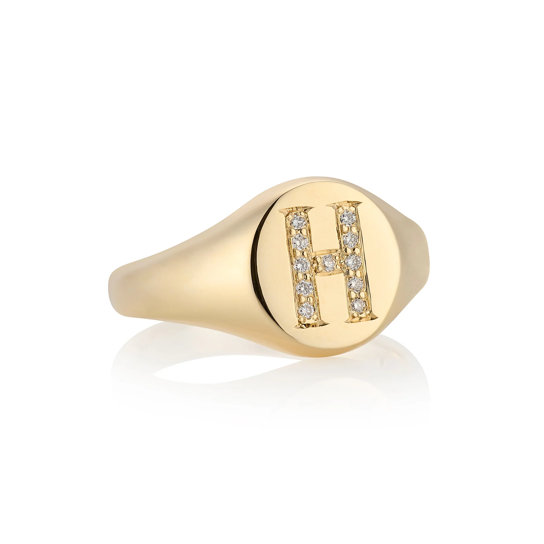 Diamond Initial Ladies Oxford Oval Signet Ring, 10.5 x 8.5 - Image 2