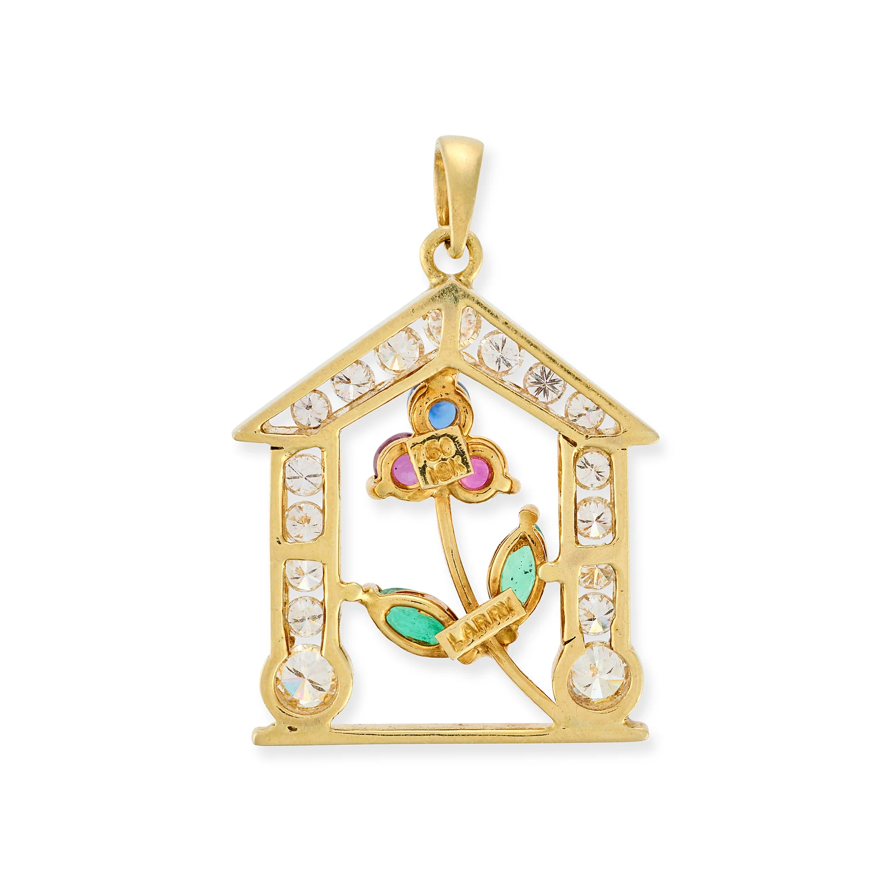 Diamond, Ruby, Sapphire & emerald Floral Pendant - Image 2