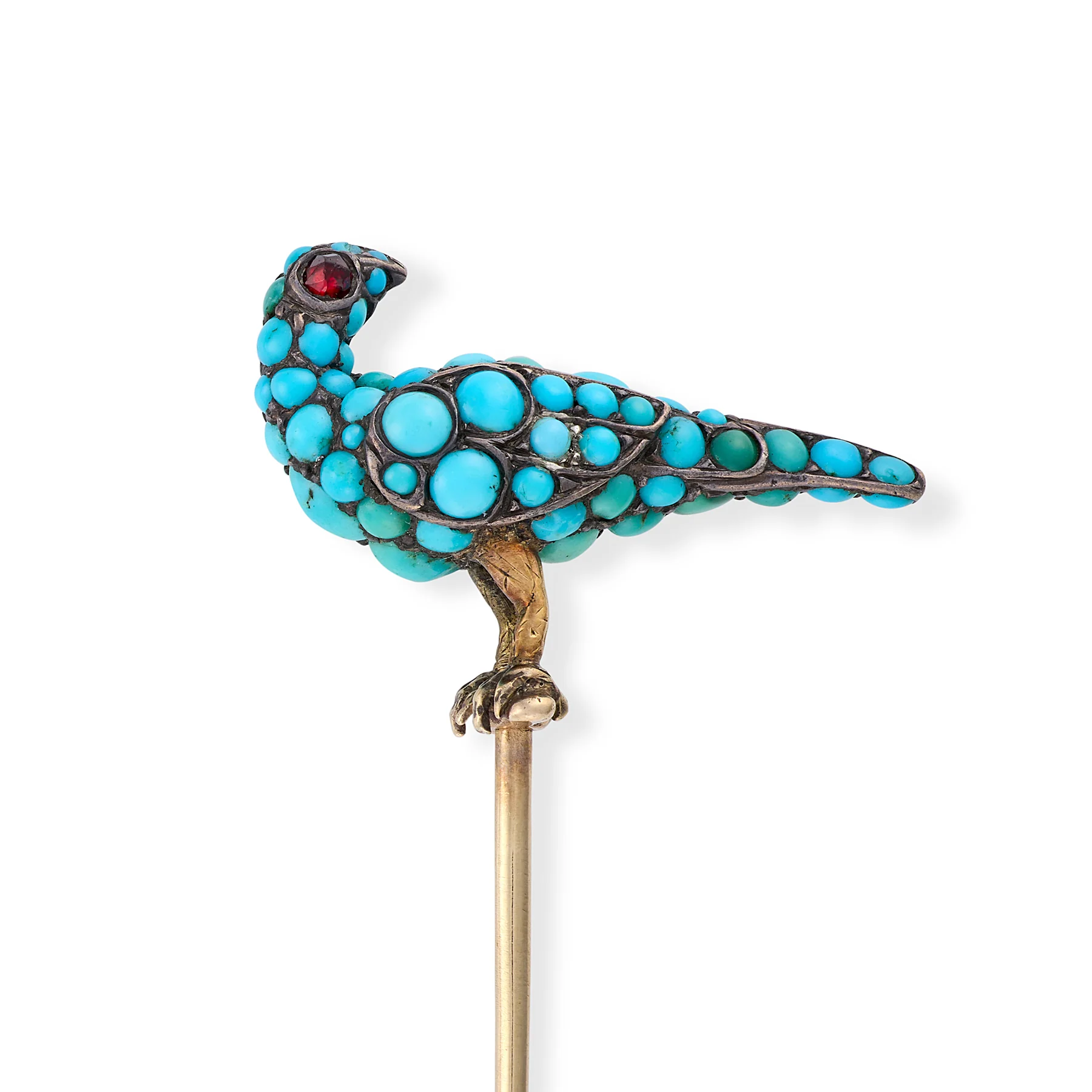 Early Victorian Turquoise & Ruby Pigeon Stickpin