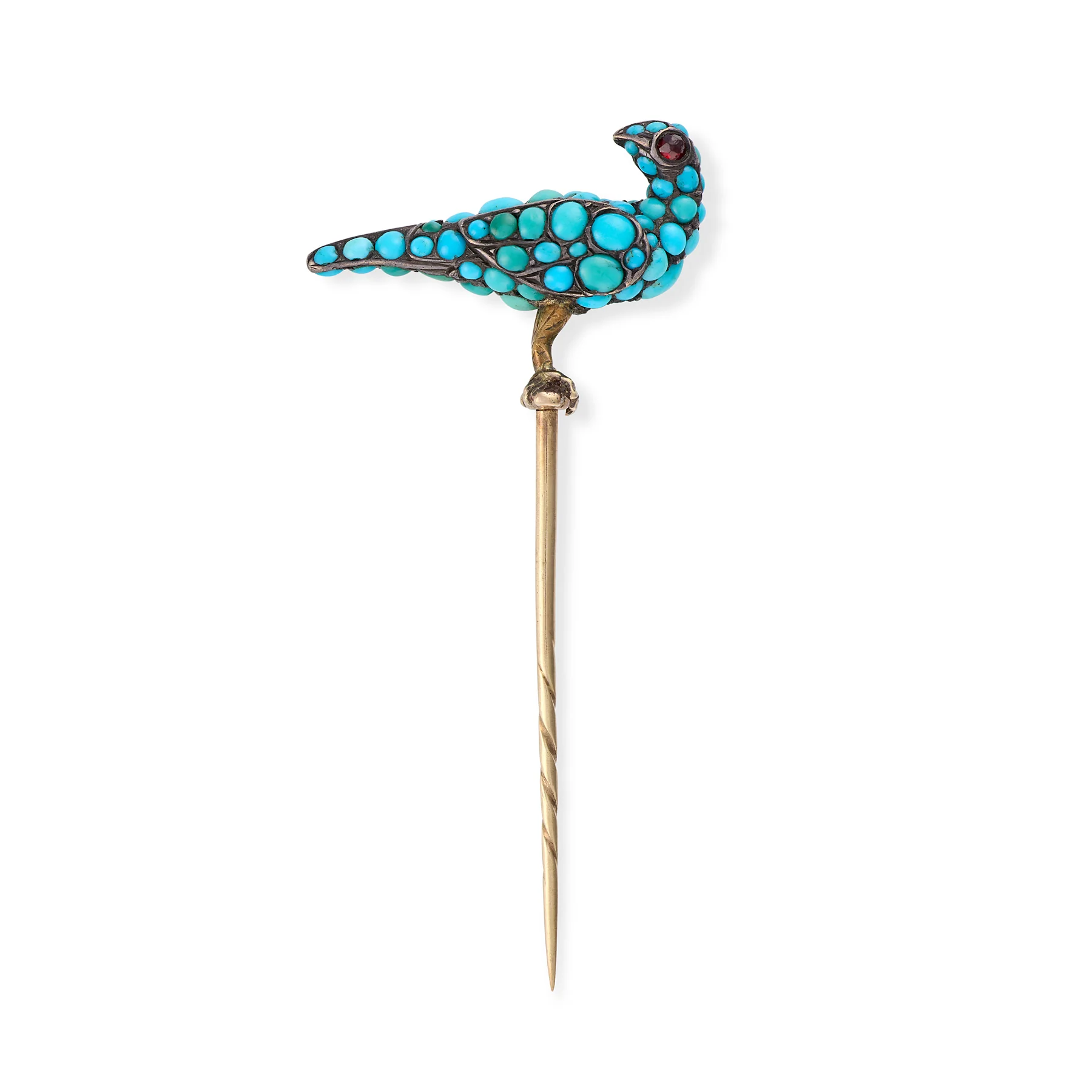 Early Victorian Turquoise & Ruby Pigeon Stickpin - Image 2