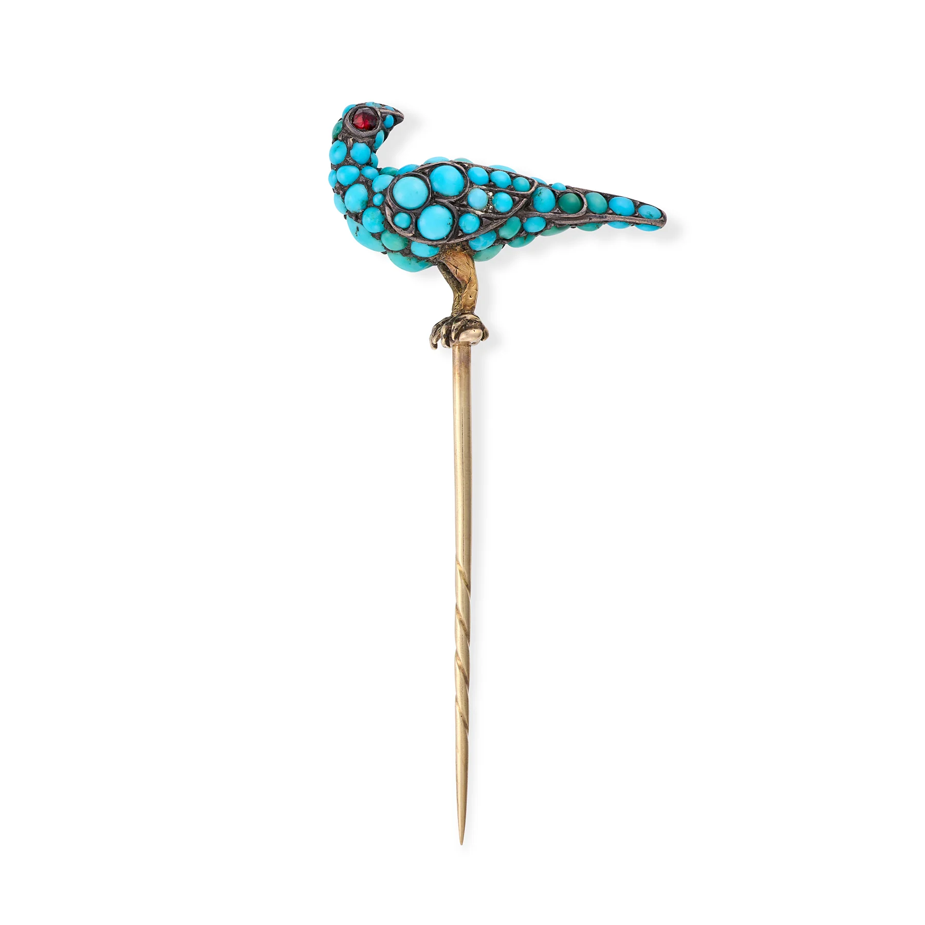 Early Victorian Turquoise & Ruby Pigeon Stickpin - Image 3