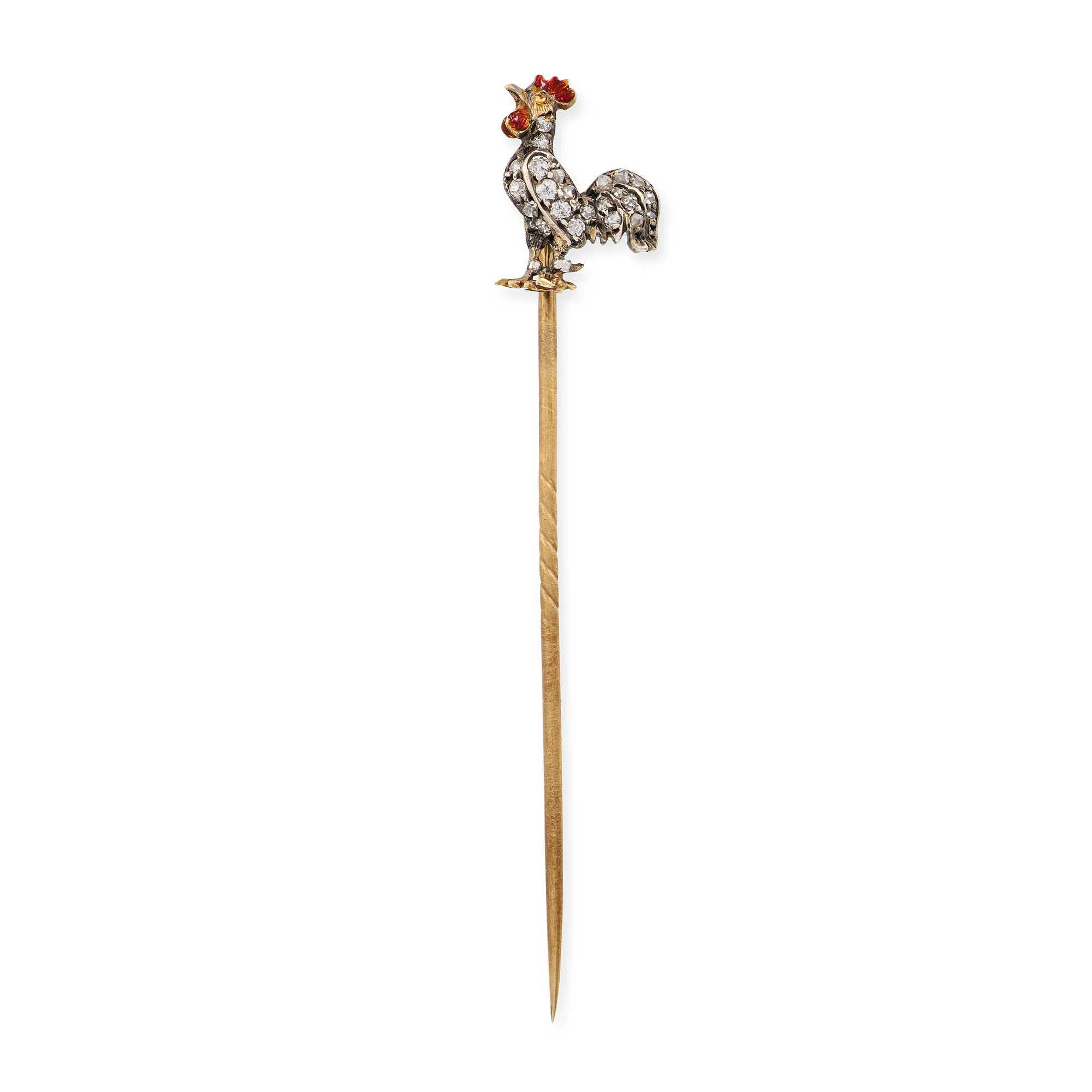 Edwardian 15ct Gold Diamond & Enamel Cockerel Stickpin - Image 2
