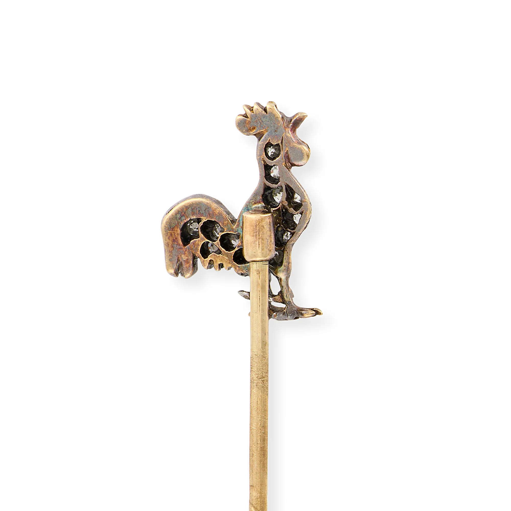 Edwardian 15ct Gold Diamond & Enamel Cockerel Stickpin - Image 3