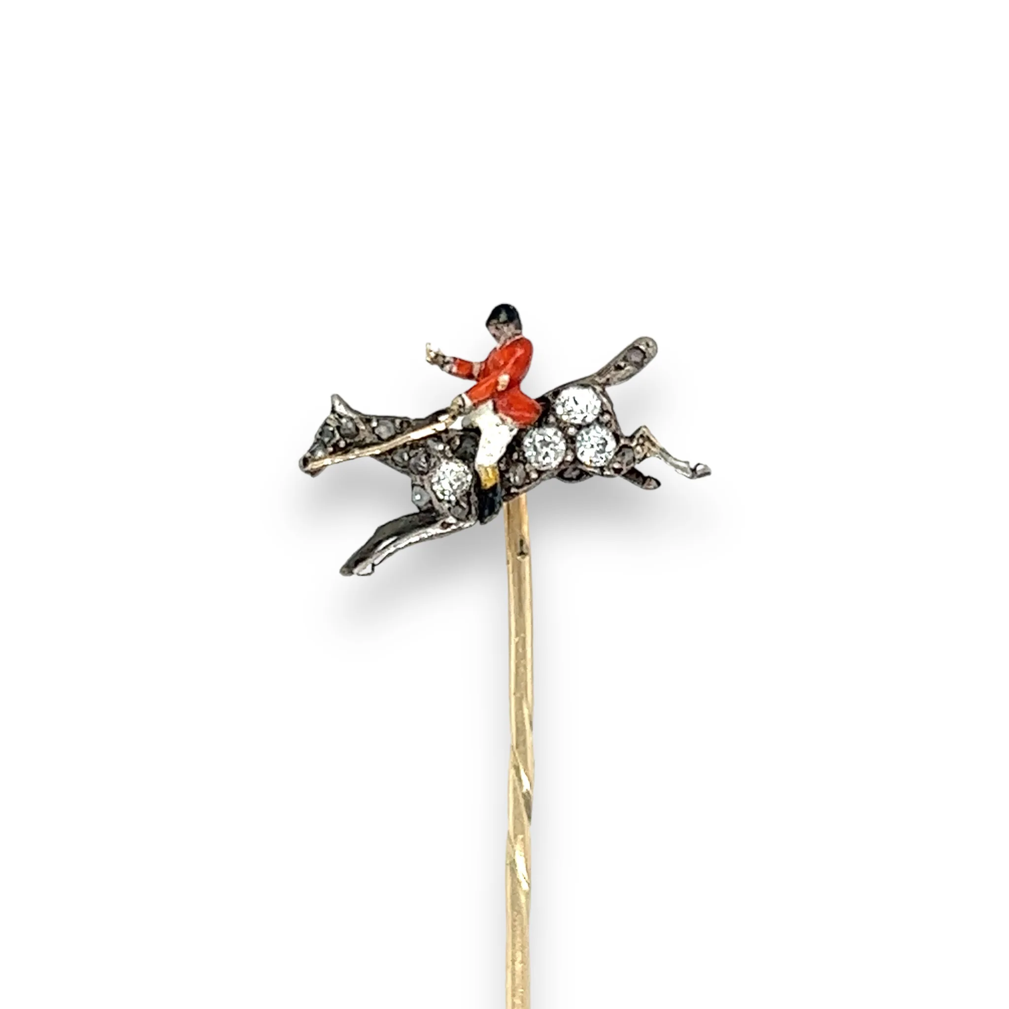 Edwardian Diamond & Enamel Fox Hunting Stickpin