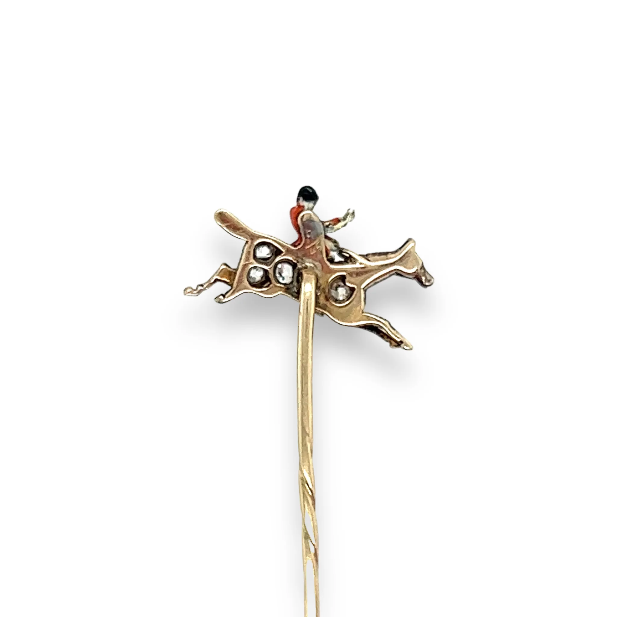 Edwardian Diamond & Enamel Fox Hunting Stickpin - Image 3