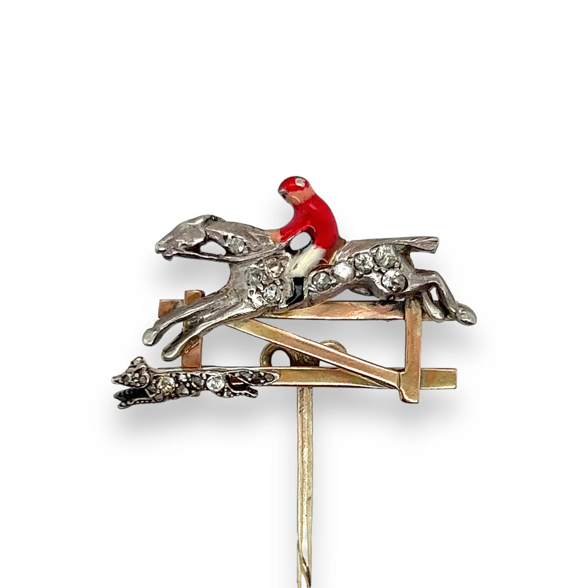 Edwardian Diamond & Enamel Fox Hunting Stickpin