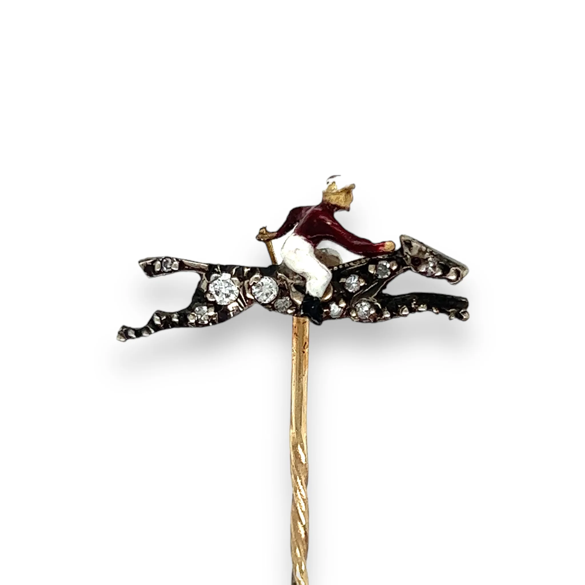 Edwardian Diamond & Enamel Race Horse & Jockey Stickpin