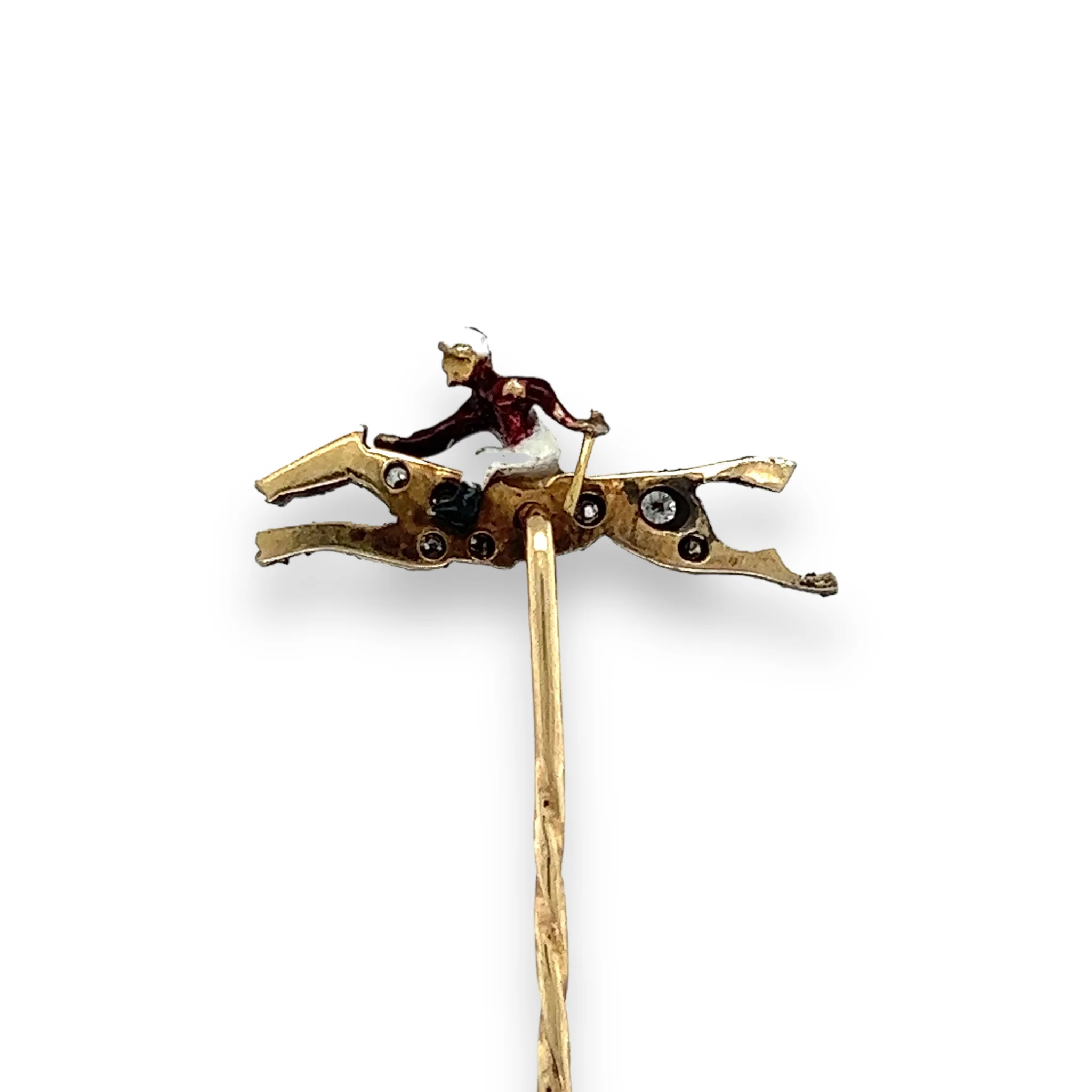 Edwardian Diamond & Enamel Race Horse & Jockey Stickpin - Image 2