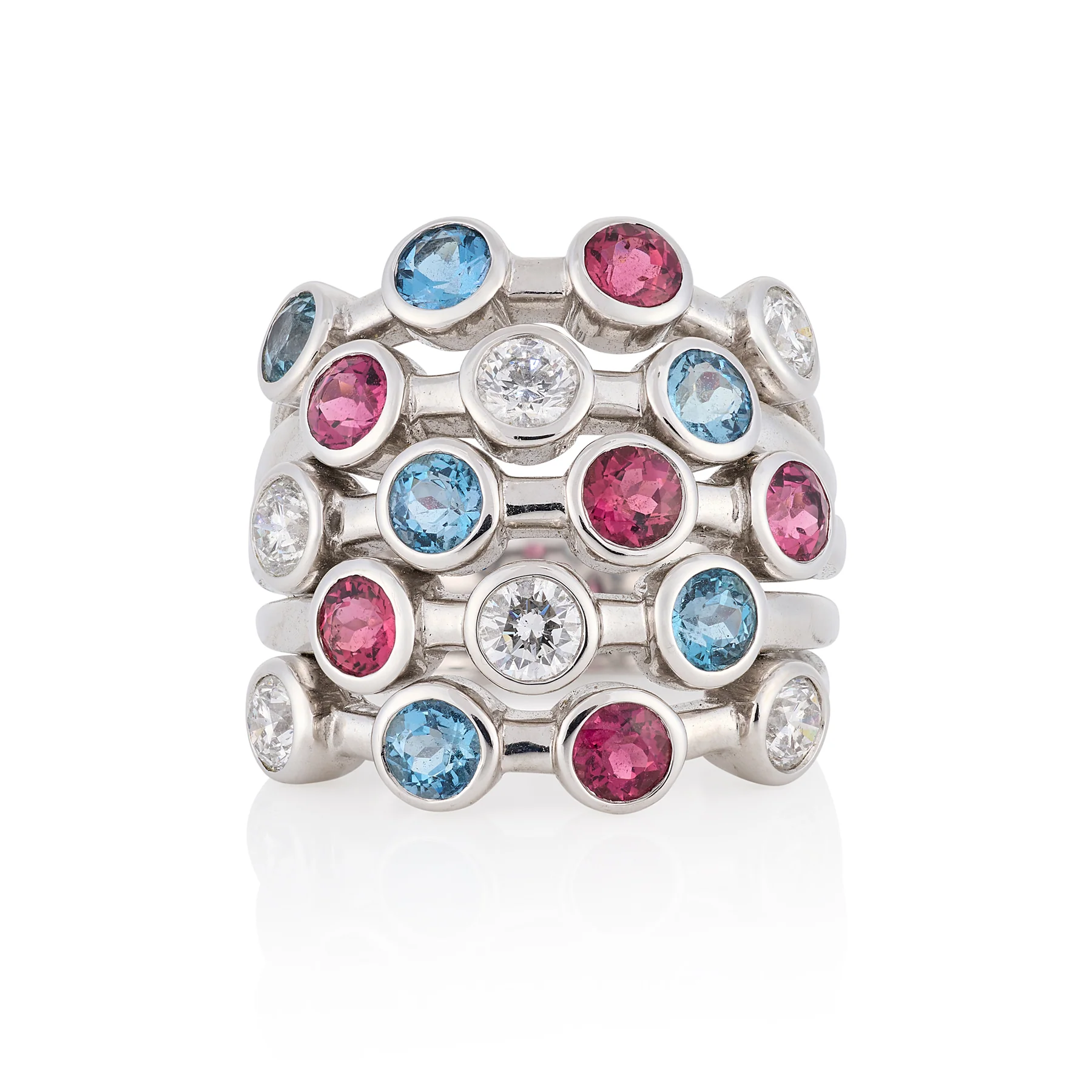 Five Row Tourmaline and Diamond Bubble Ring