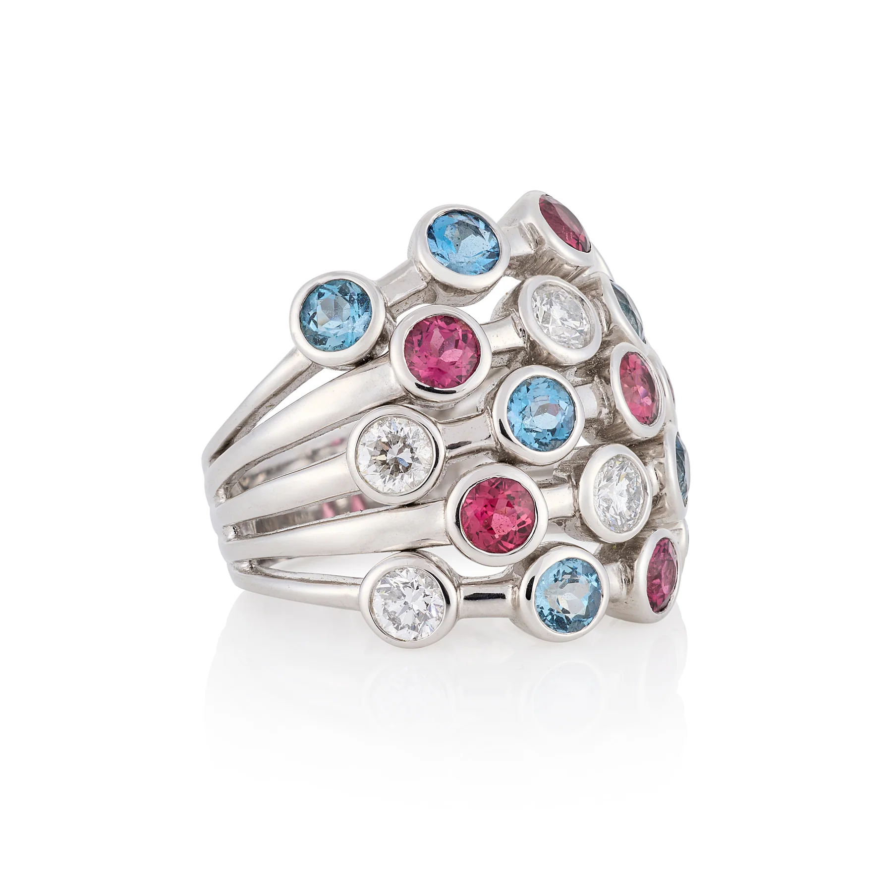 Five Row Tourmaline and Diamond Bubble Ring - Image 2