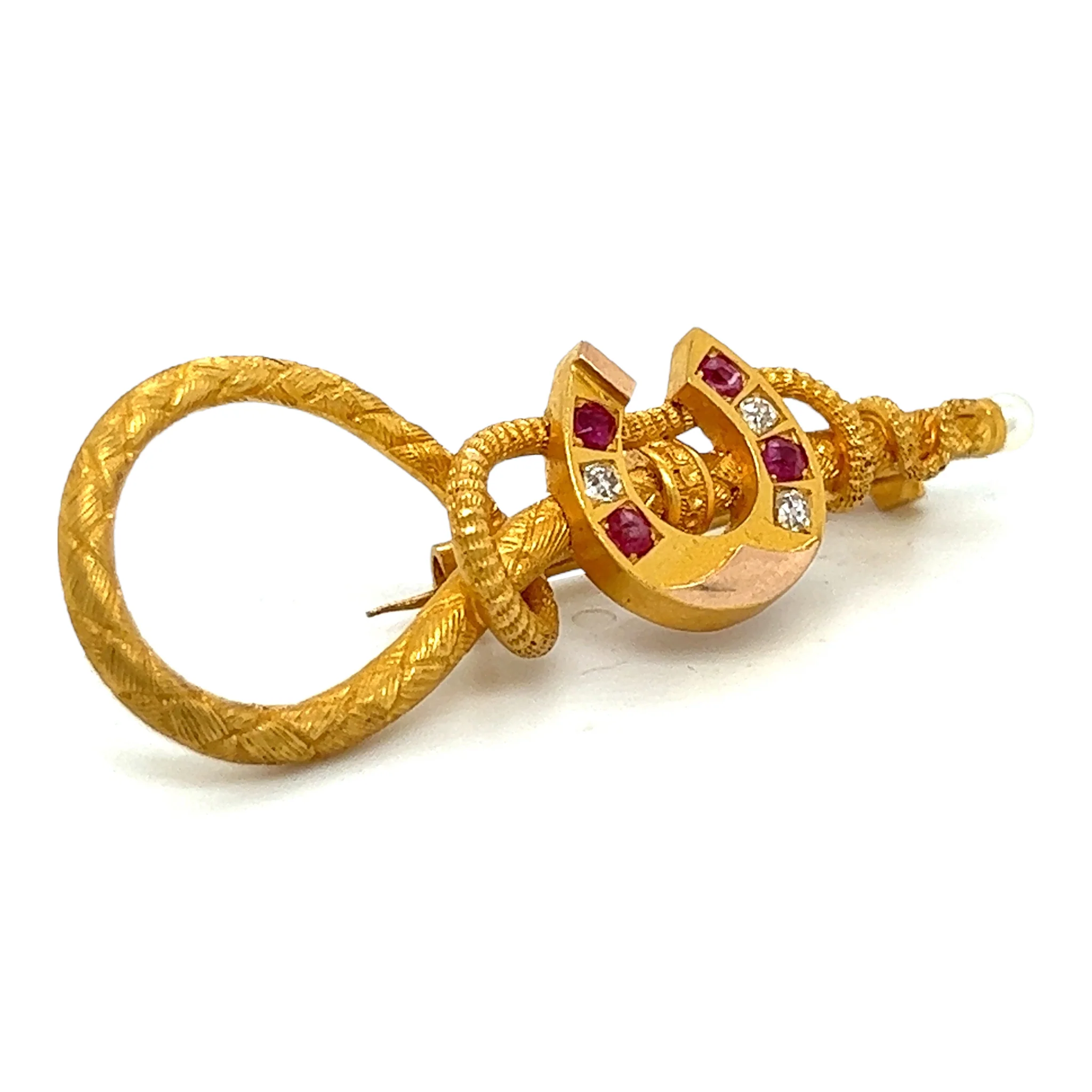 French 19th Century Ruby and Diamond Lucky Horseshoe Brooch - Image 4
