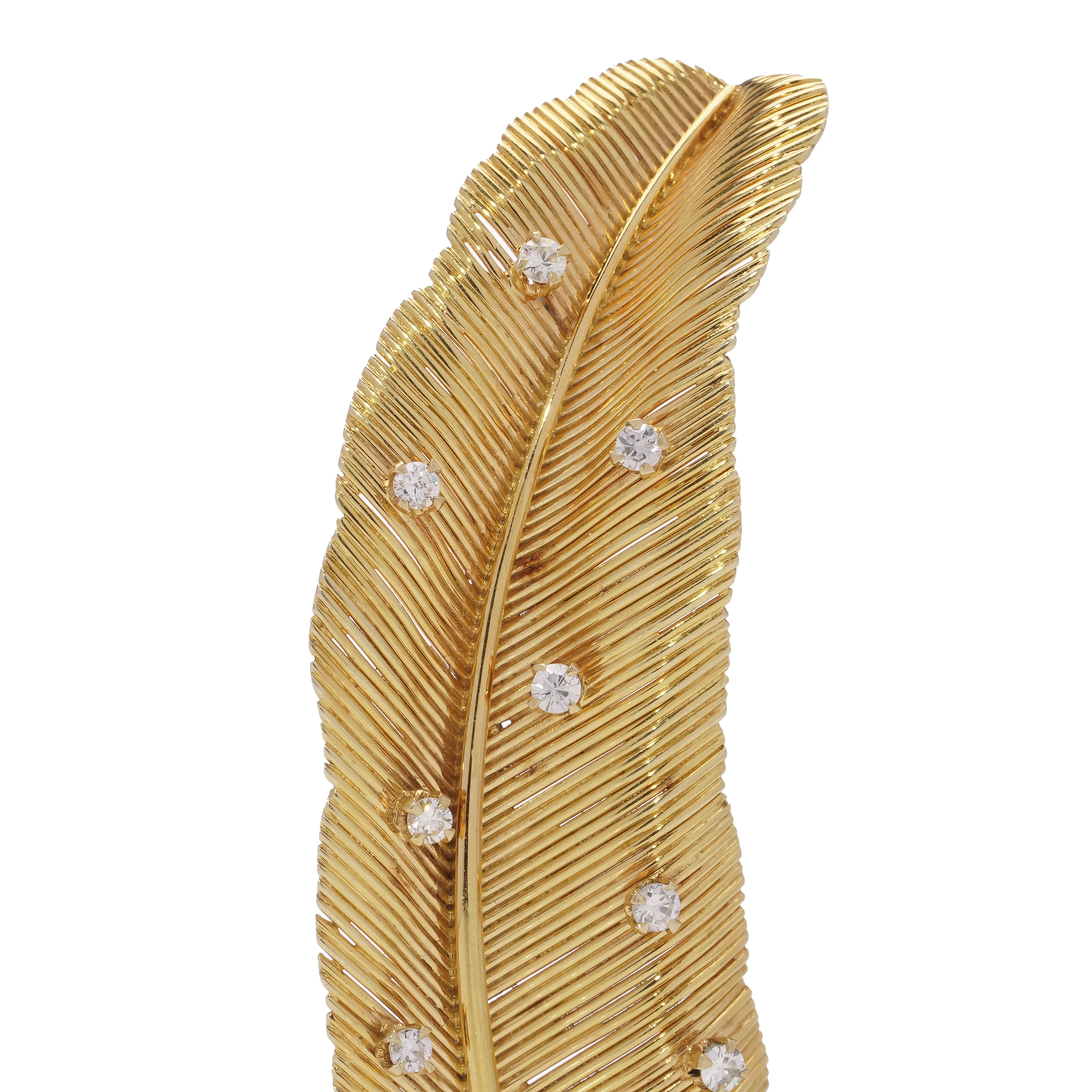 Gold and Diamond Feather Brooch - Image 4
