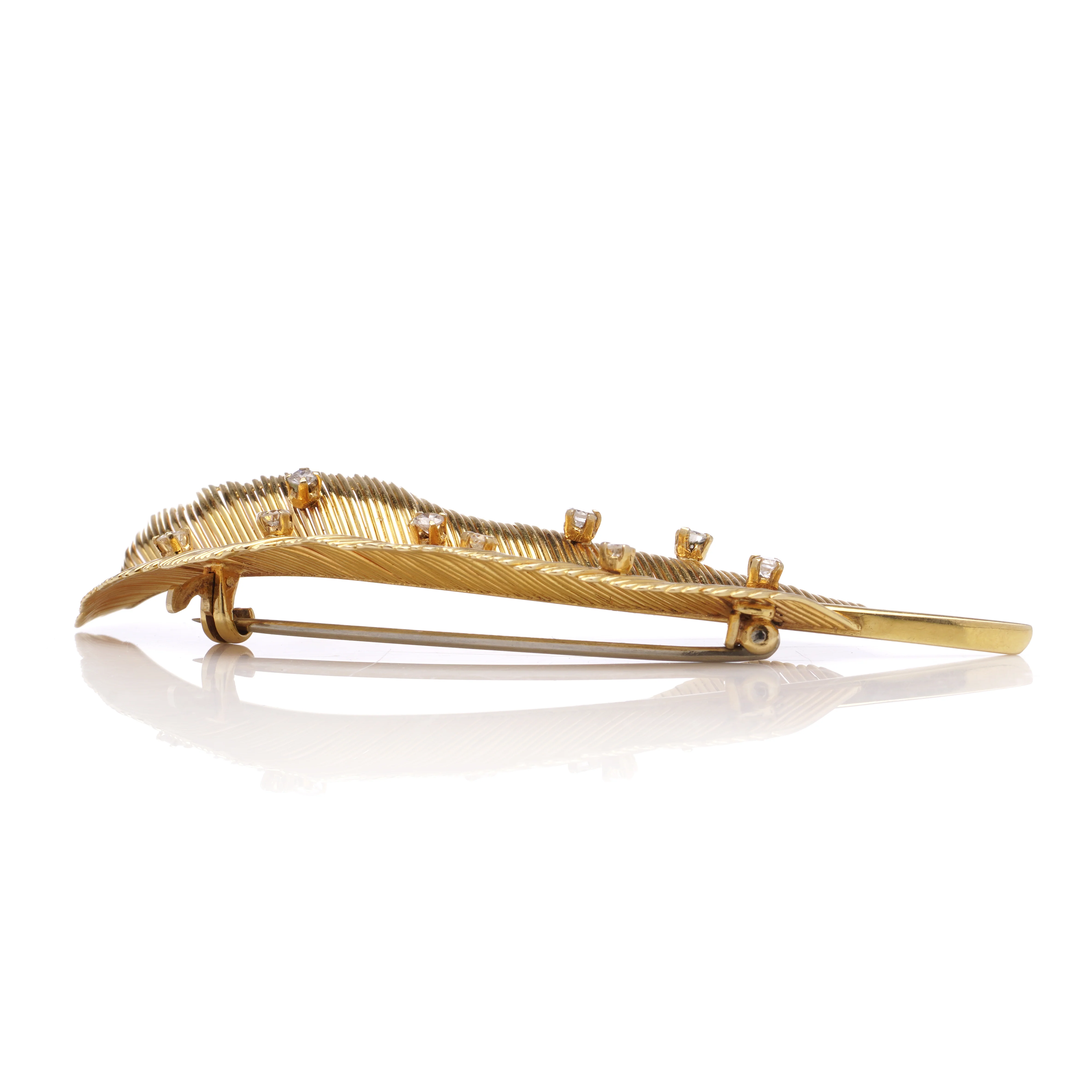 Gold and Diamond Feather Brooch - Image 7
