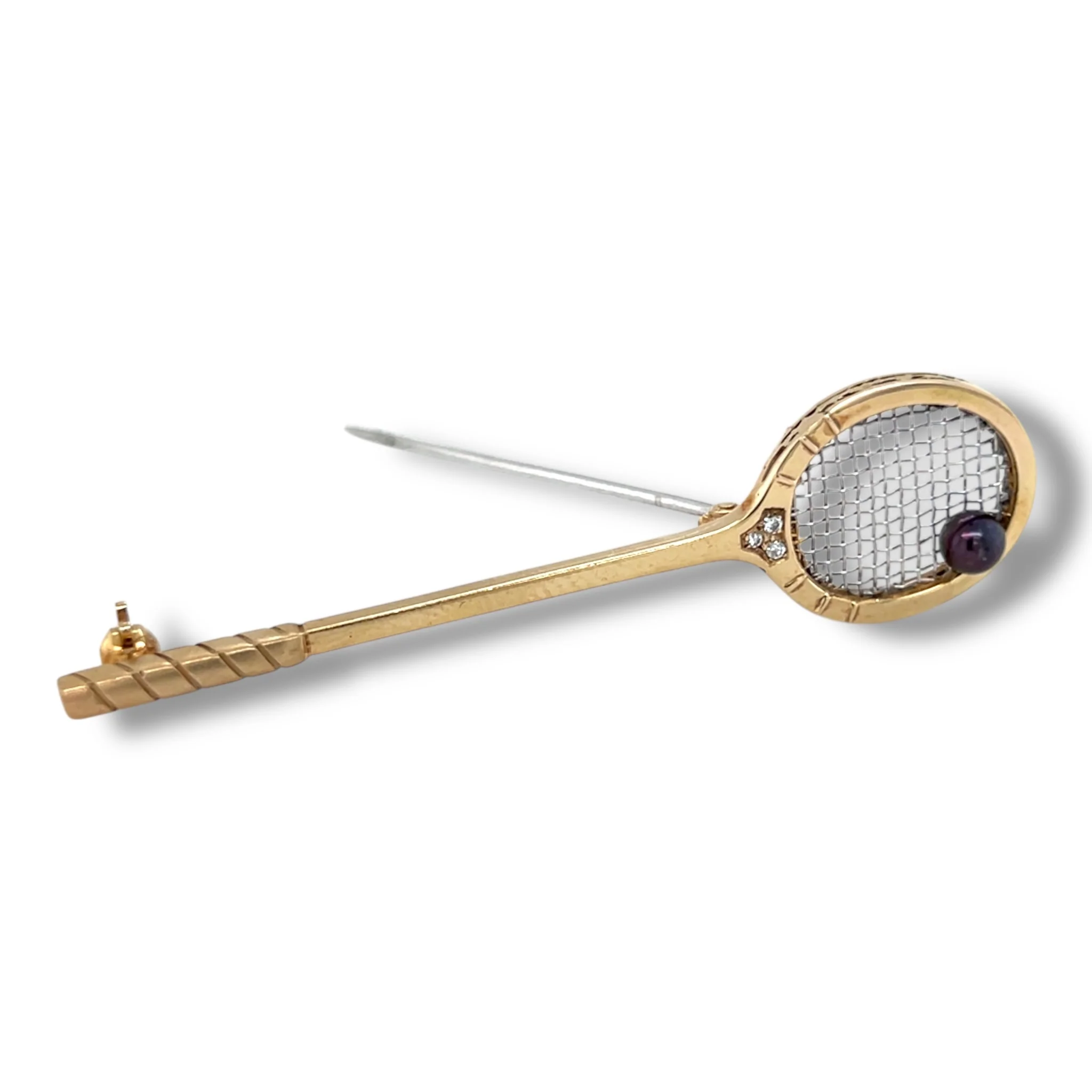 Gold, Pearl & Diamond Racket Brooch, Cartier London - Image 4