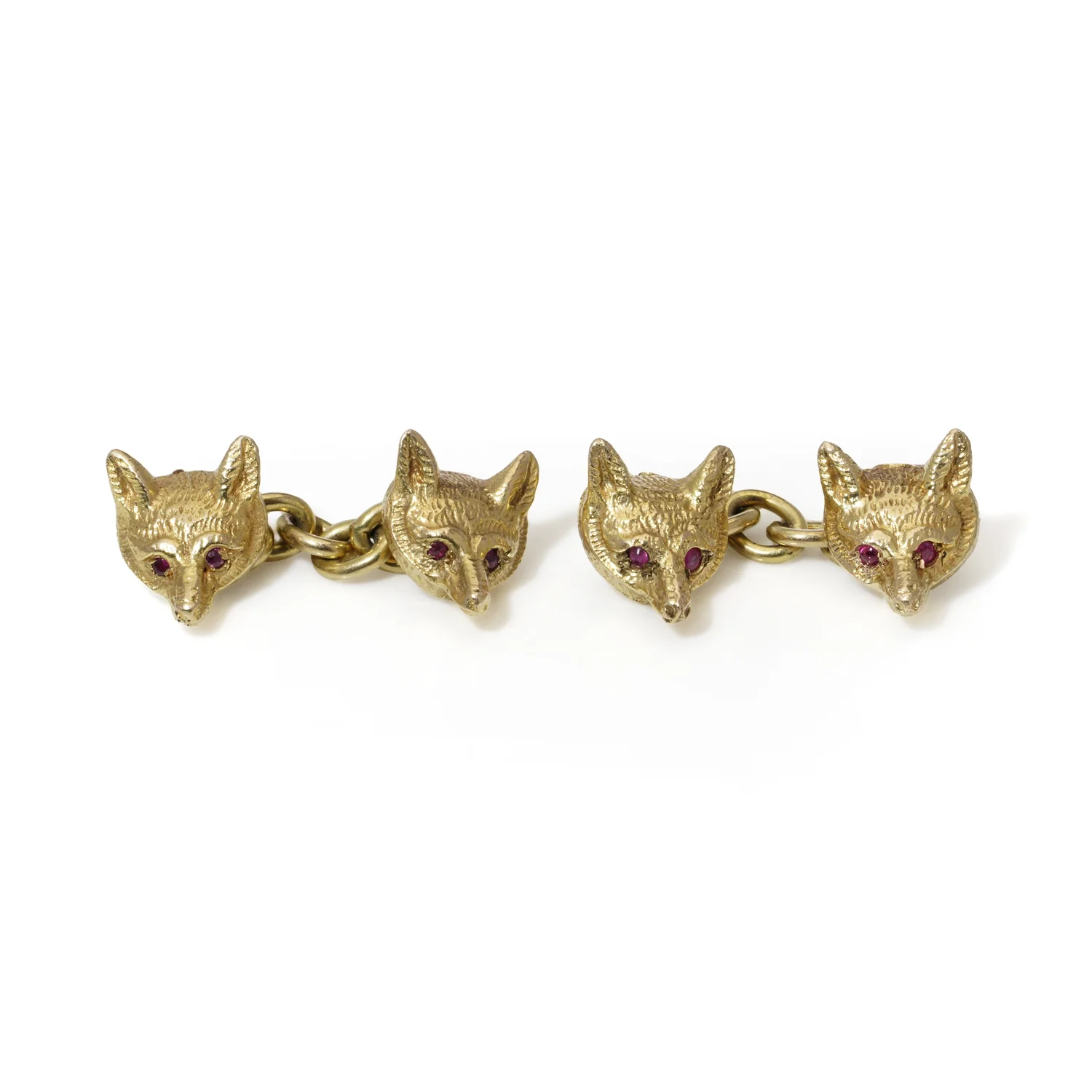 Gold Ruby Eyed Fox Head Cufflinks