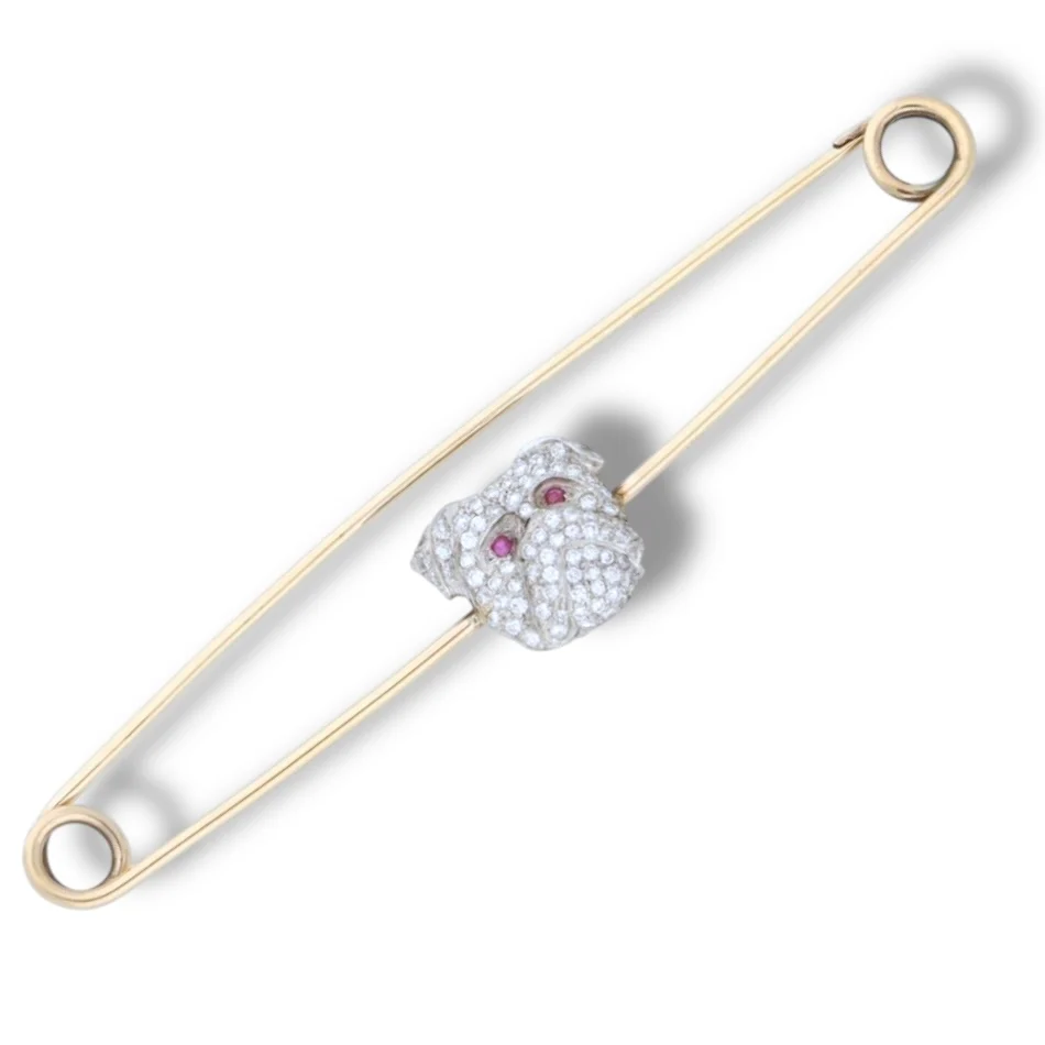 Large Gold & Diamond British Bulldog Nappy Pin