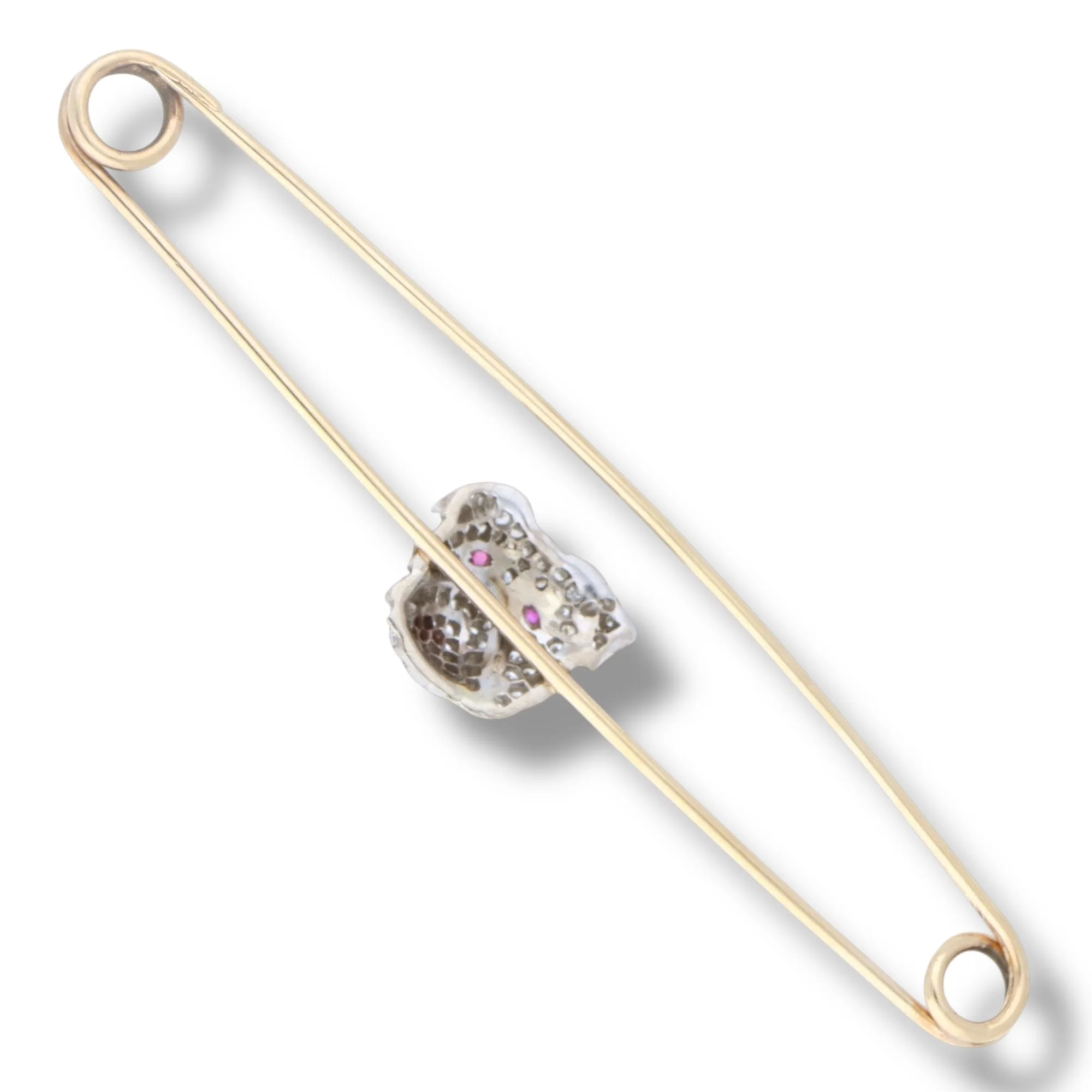 Large Gold & Diamond British Bulldog Nappy Pin - Image 2