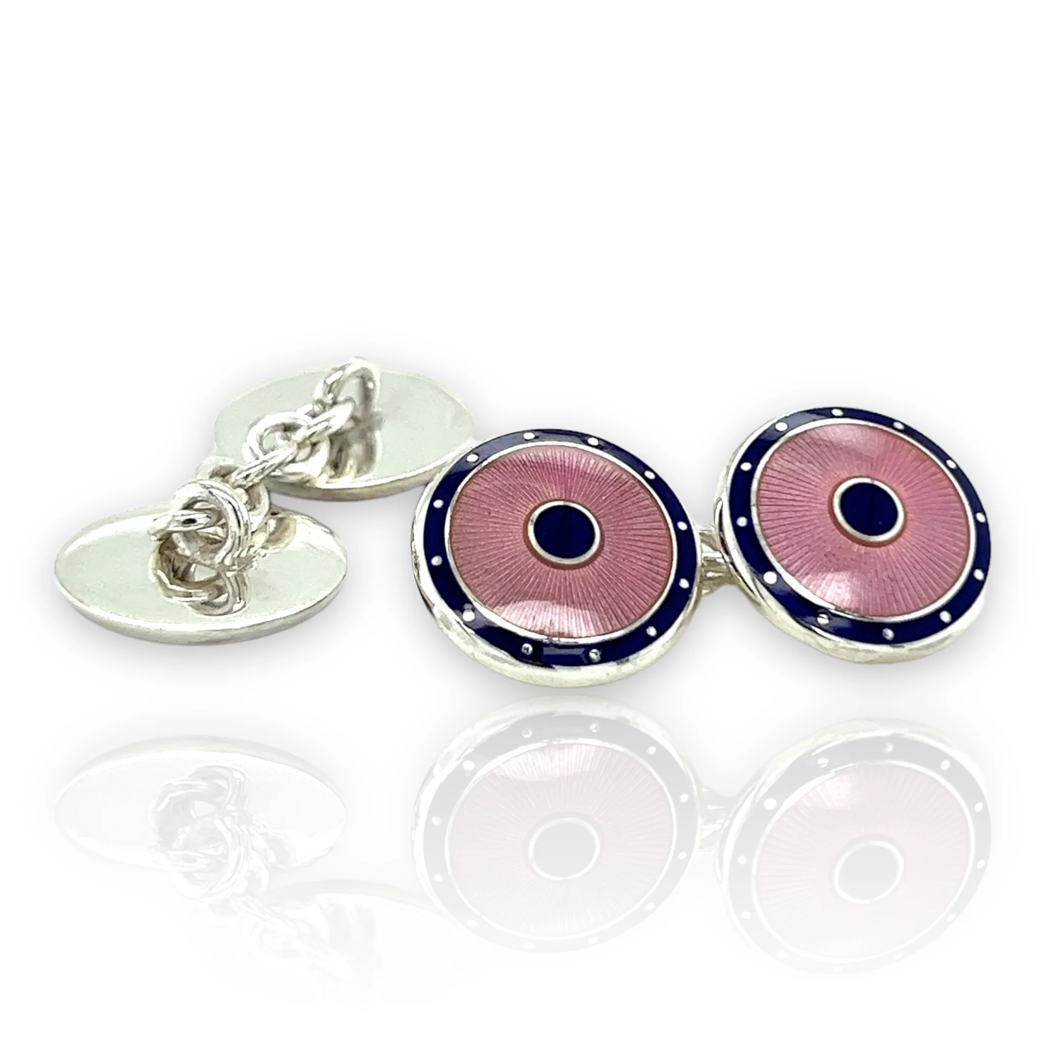 Navy & Pink Enamel Sterling Silver Cufflinks - Image 3