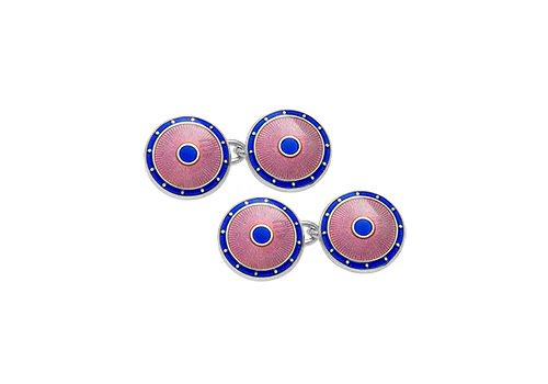 Navy & Pink Enamel Sterling Silver Cufflinks - Image 5