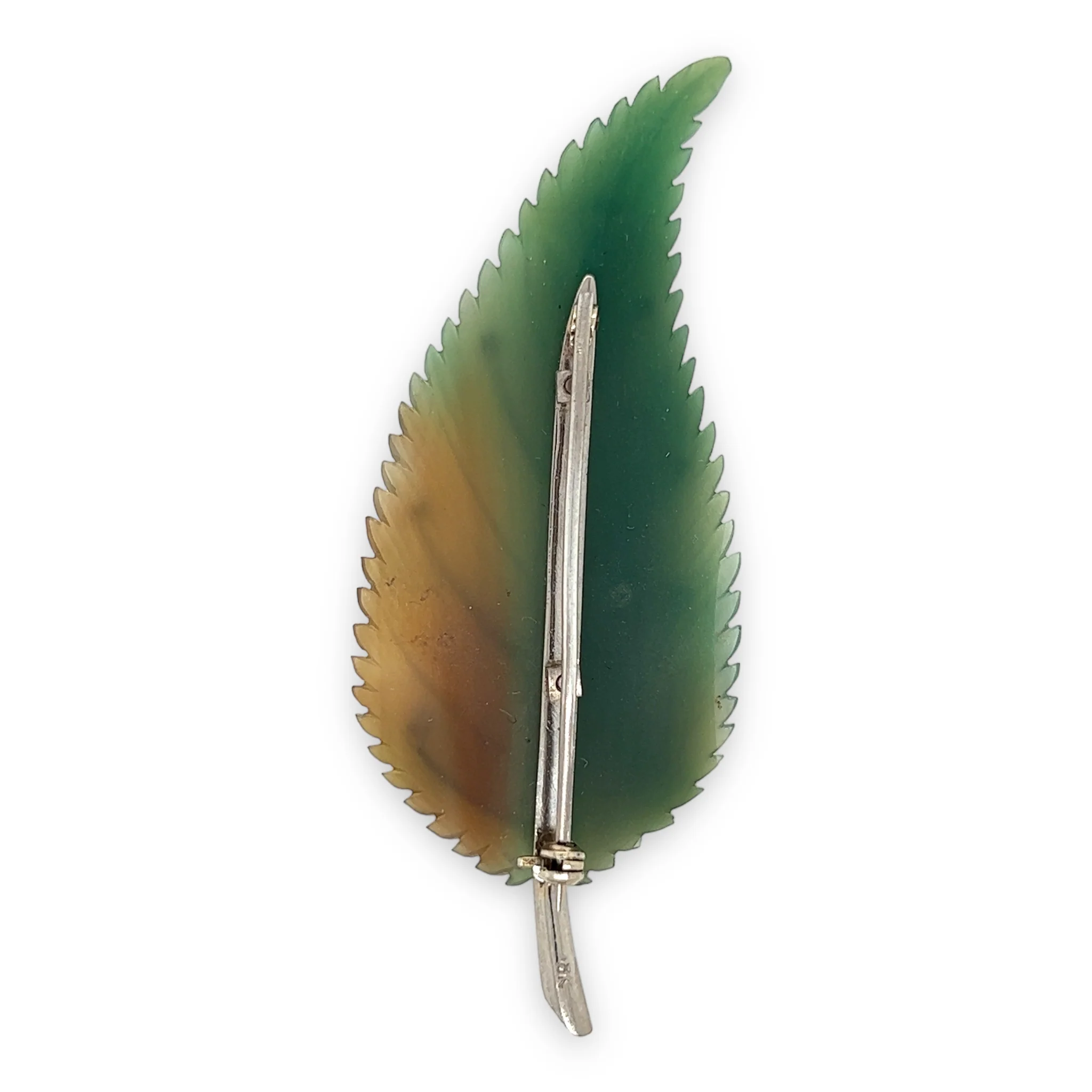 Nephrite, Gold and Diamond Leaf Brooch - Image 3