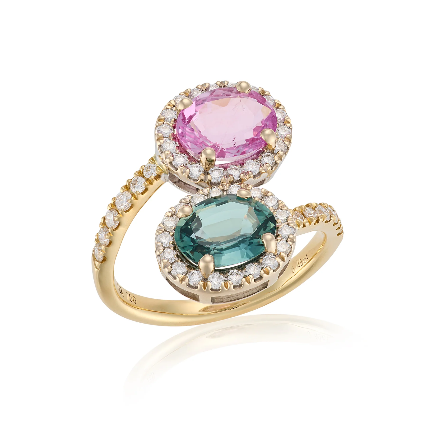 Pink & Teal Sapphire 'Toi et moi' Ring - Image 2