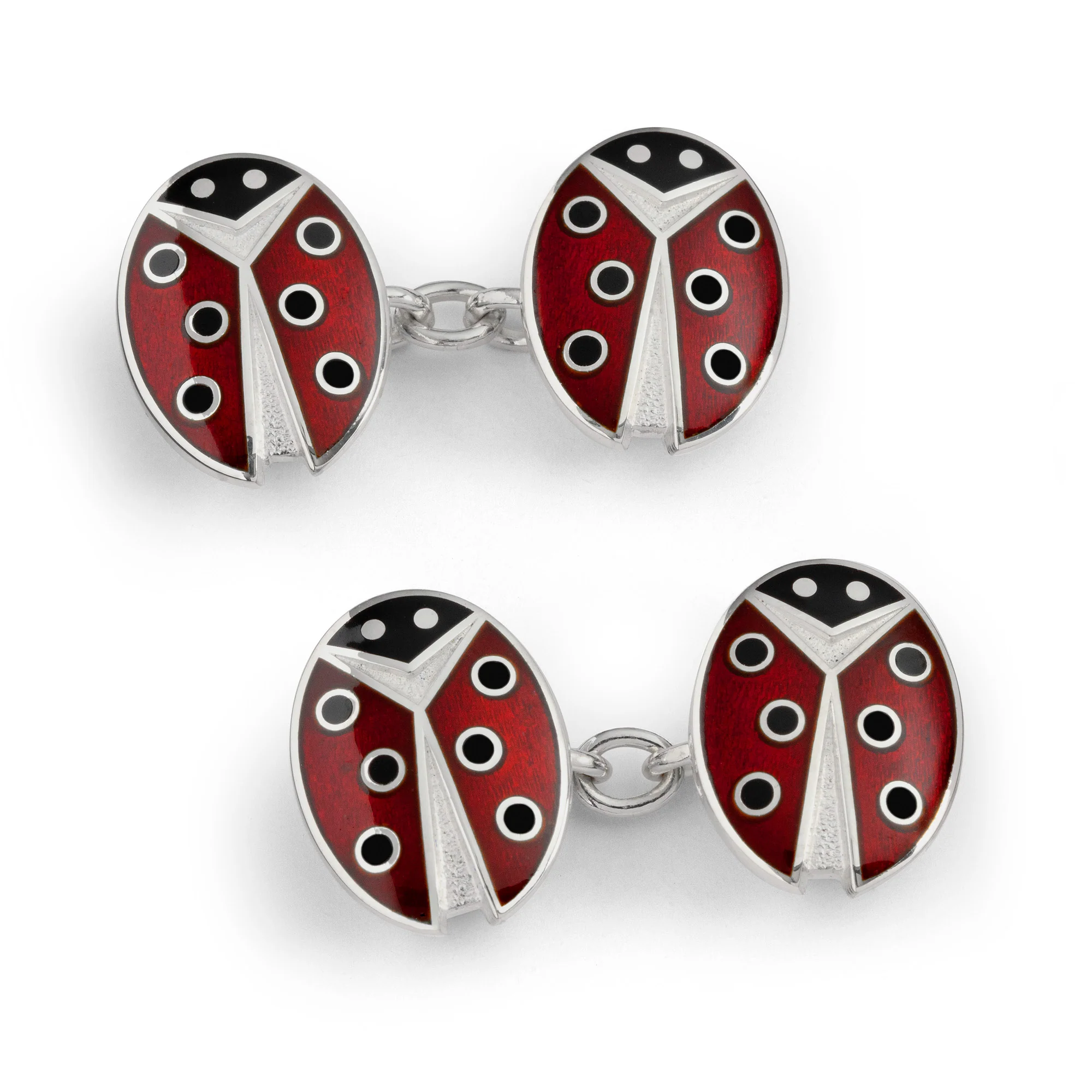 Sterling Silver Enamel Ladybird Chain Cufflinks in Red and Black