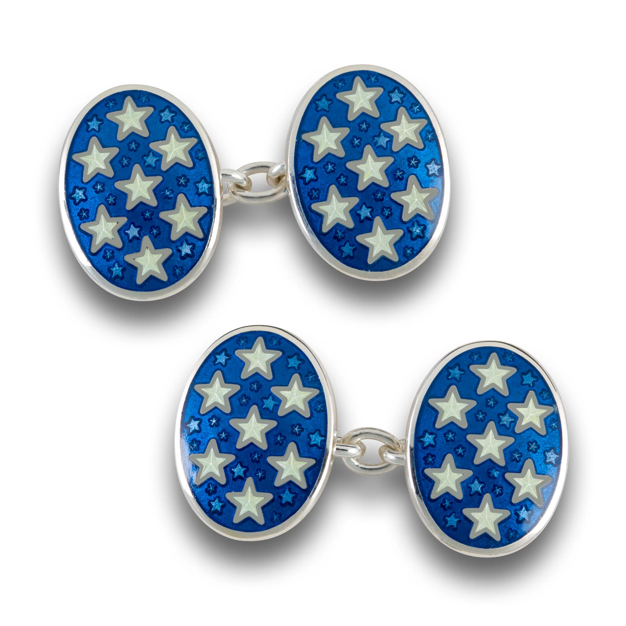 Sterling Silver Enamel Star Cufflinks in Blue and White