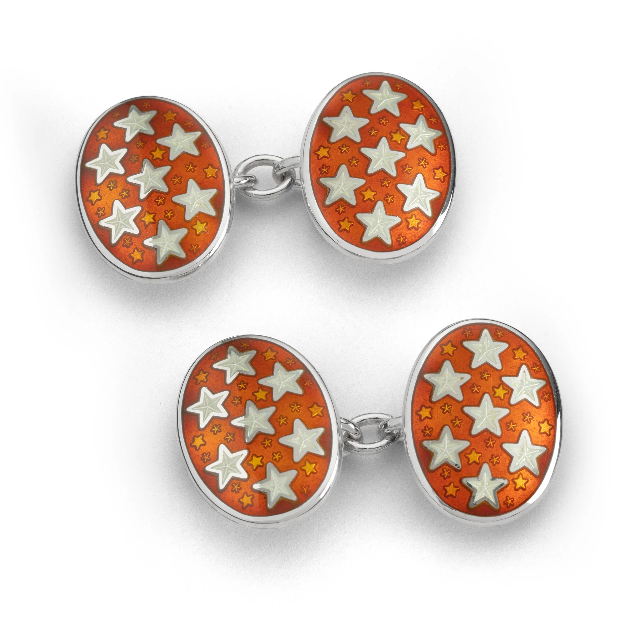 Sterling Silver Enamel Star Cufflinks in Orange and White