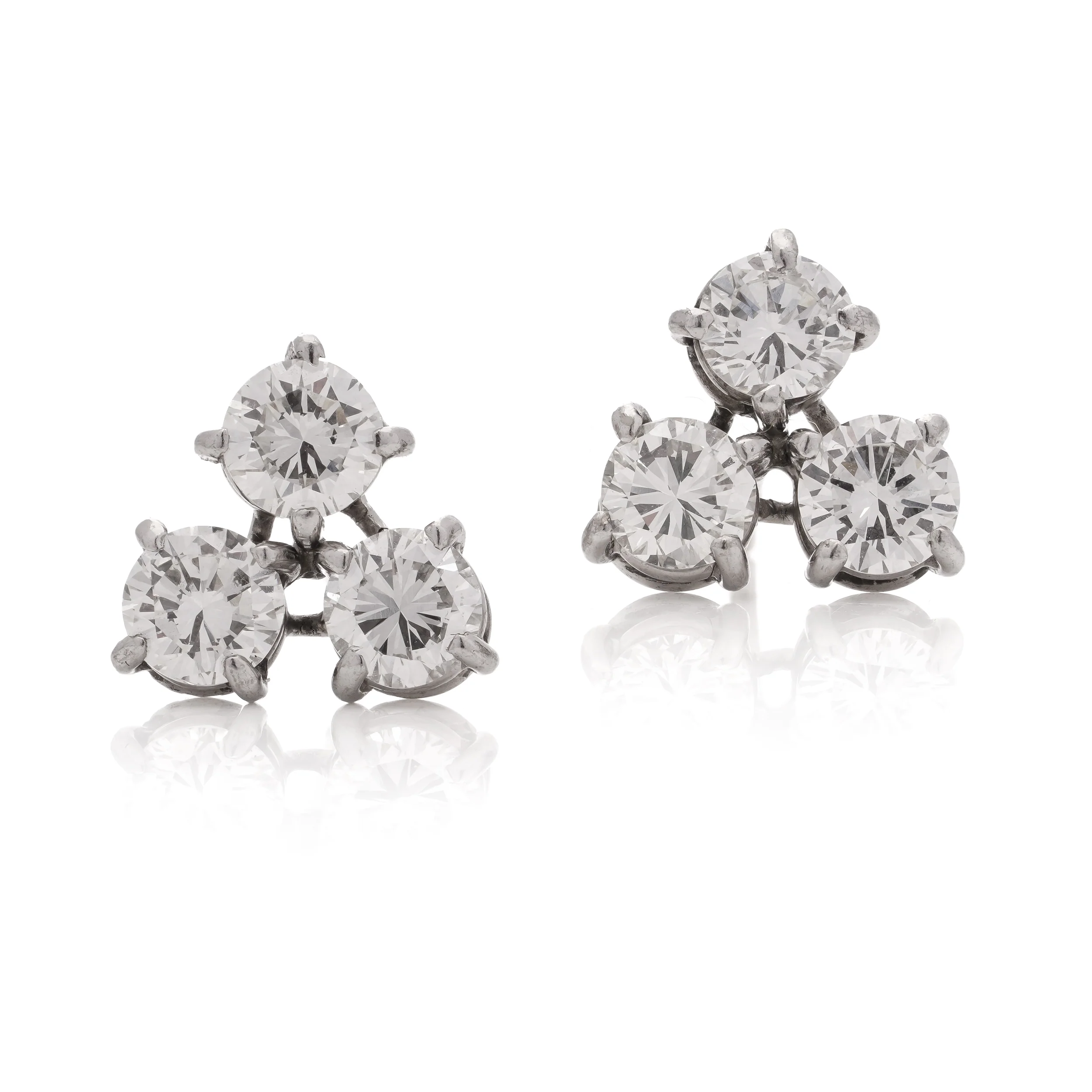 Triple Diamond Stud Earrings, 2.4cts