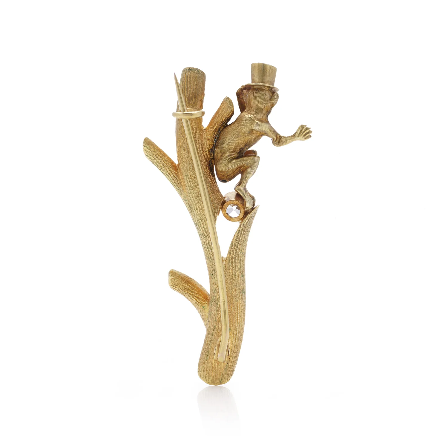 Victorian 15ct Yellow Gold & Diamond Monkey with Top Hat Brooch - Image 2