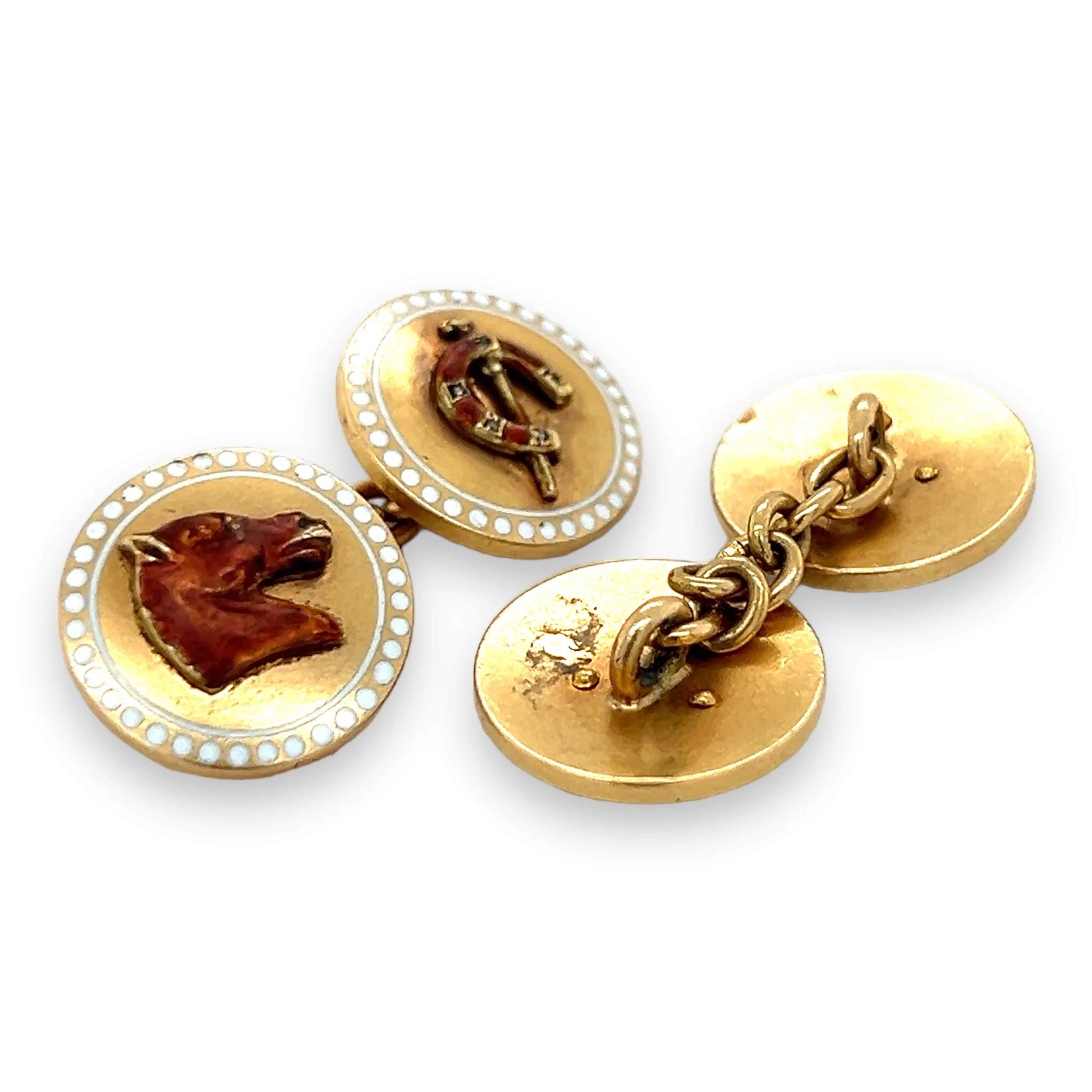 Victorian 18ct Gold & Enamel Equestrian Cufflinks - Image 3