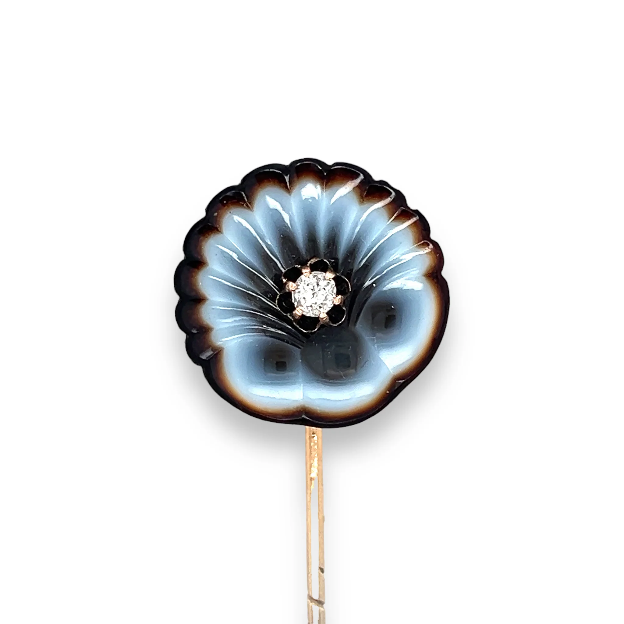 Victorian Shell Agate & Diamond Stickpin