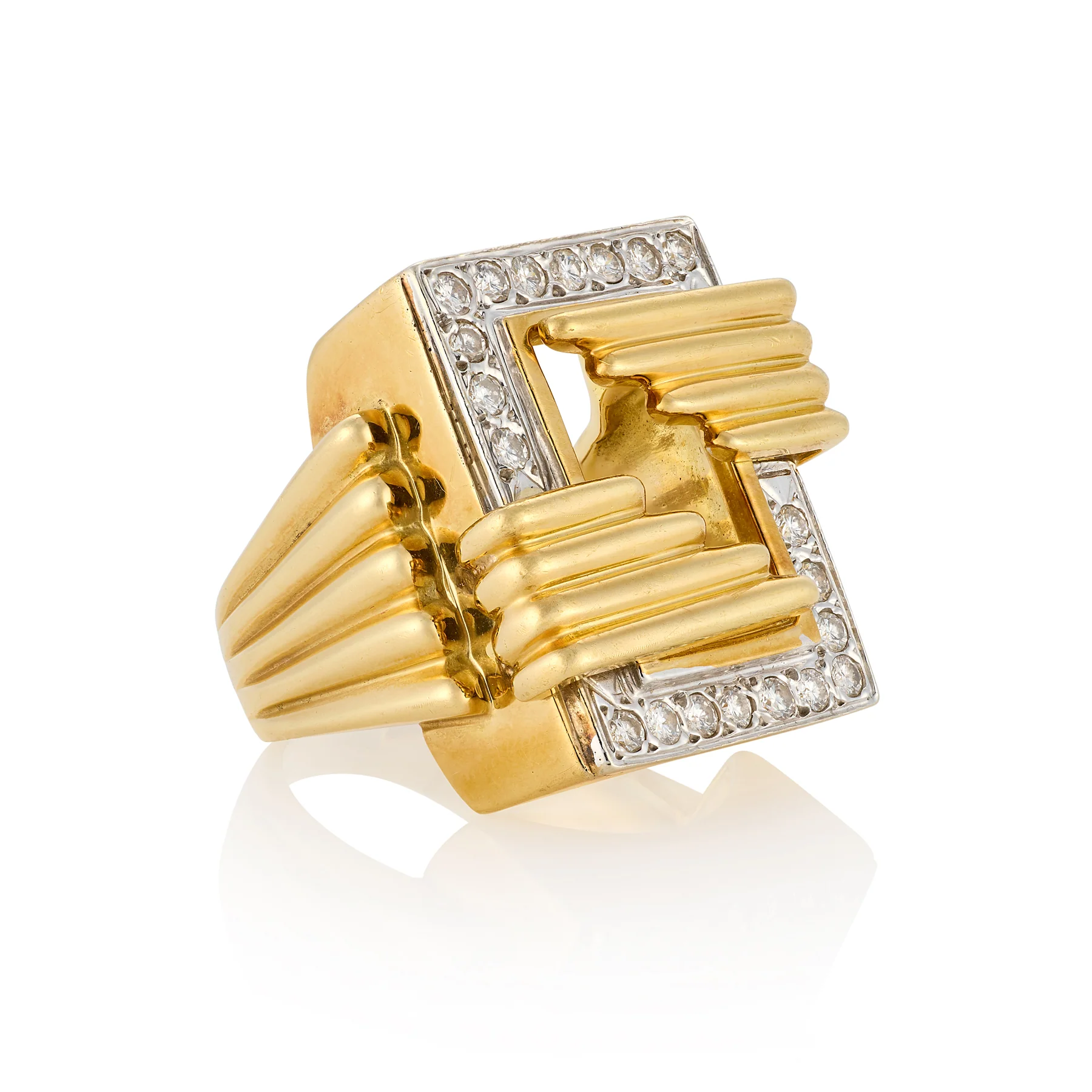 Vintage 18ct Gold & Diamond Geometric Ring - Image 2