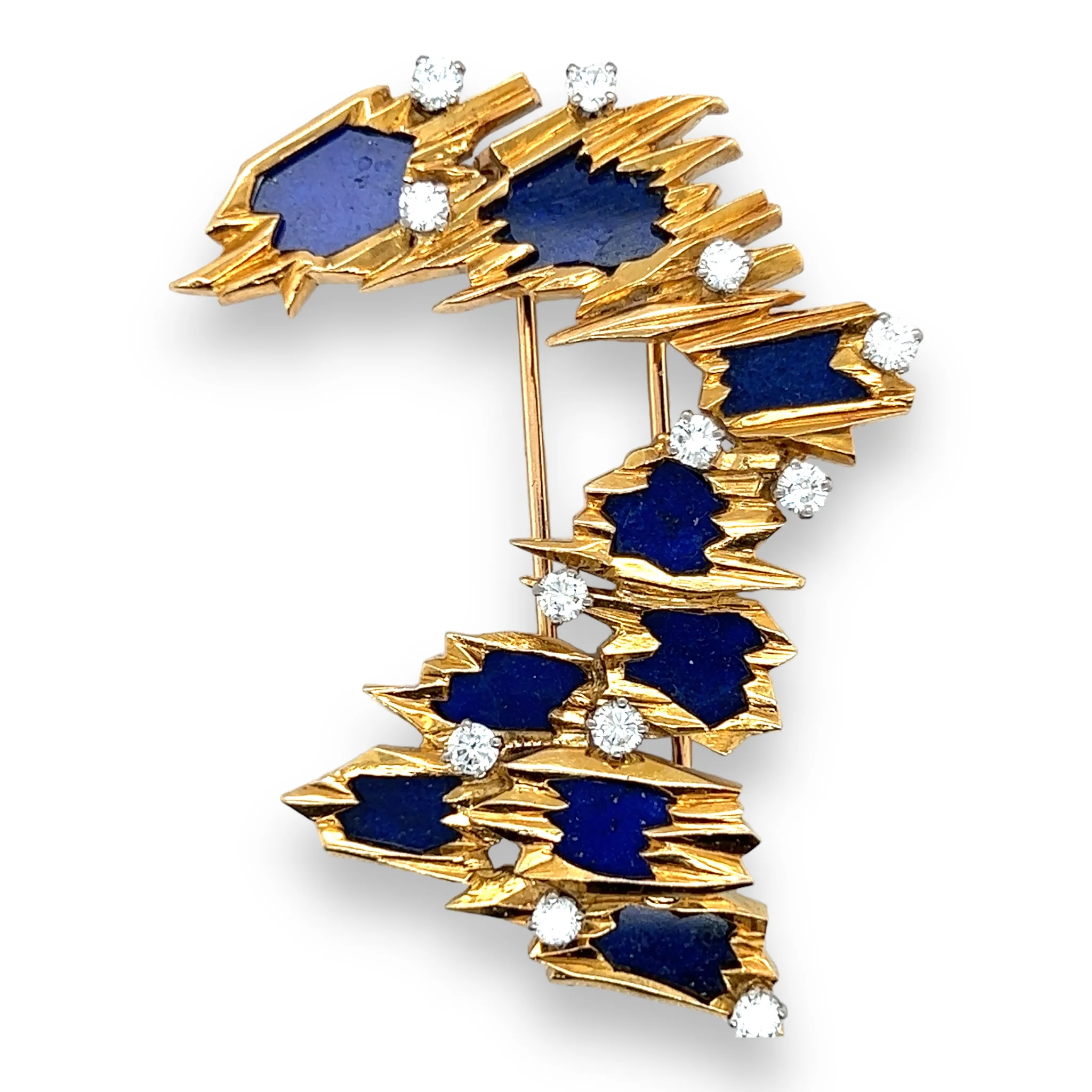 Vintage 18ct Gold & Lapis Lazuli Brooch set with Diamonds
