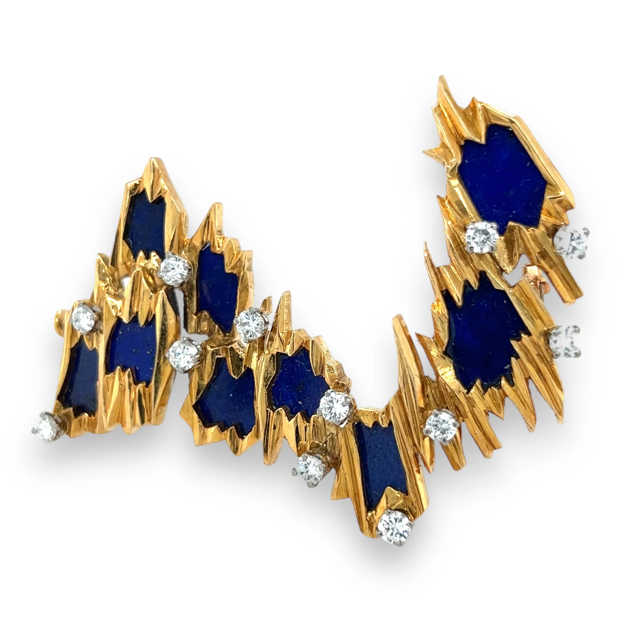 Vintage 18ct Gold & Lapis Lazuli Brooch set with Diamonds - Image 2