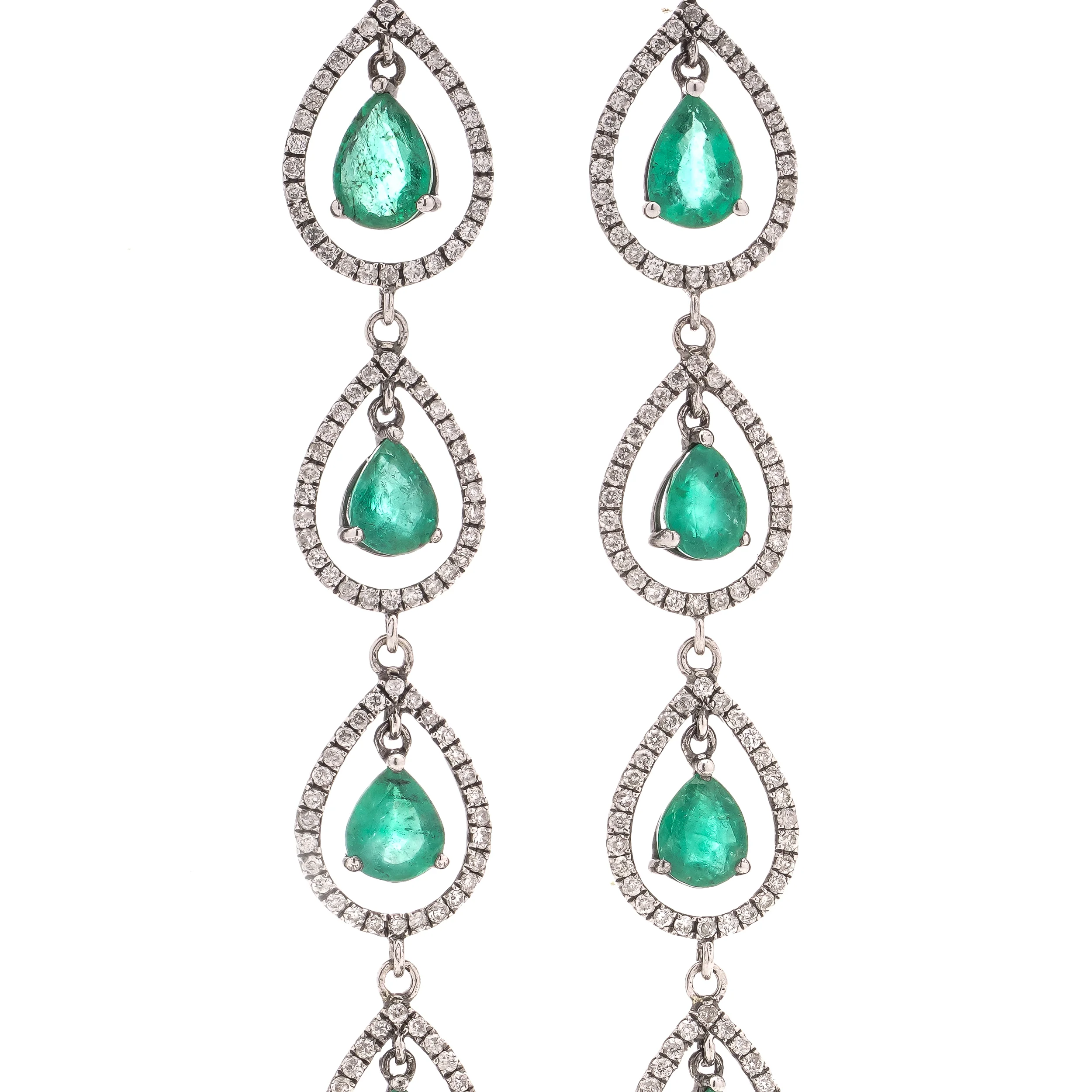 Vintage Emerald & Diamond Long Drop Earrings - Image 3