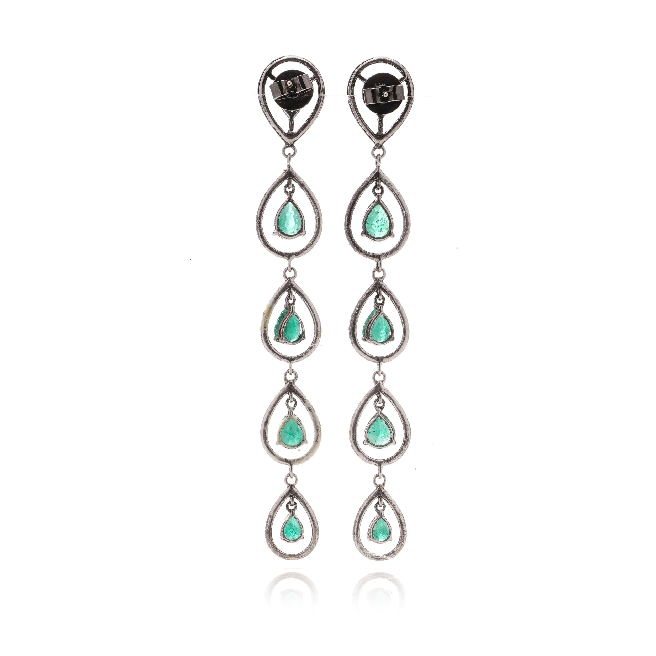 Vintage Emerald & Diamond Long Drop Earrings - Image 4