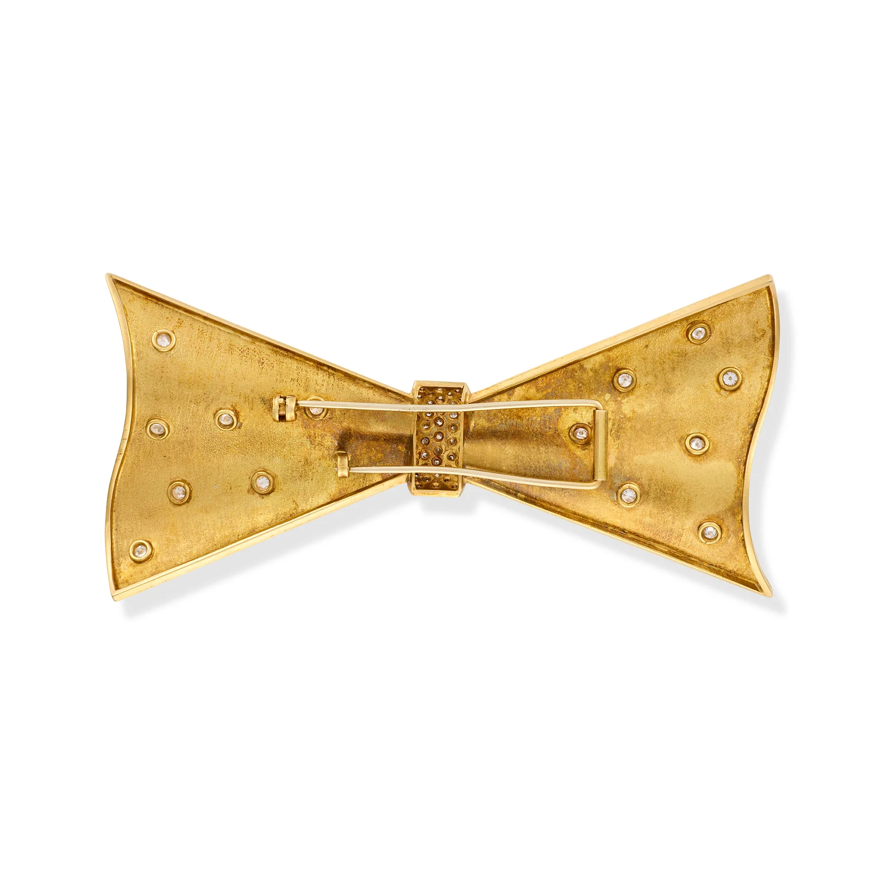 Vintage Gold & Diamond Bow Tie Brooch - Image 2