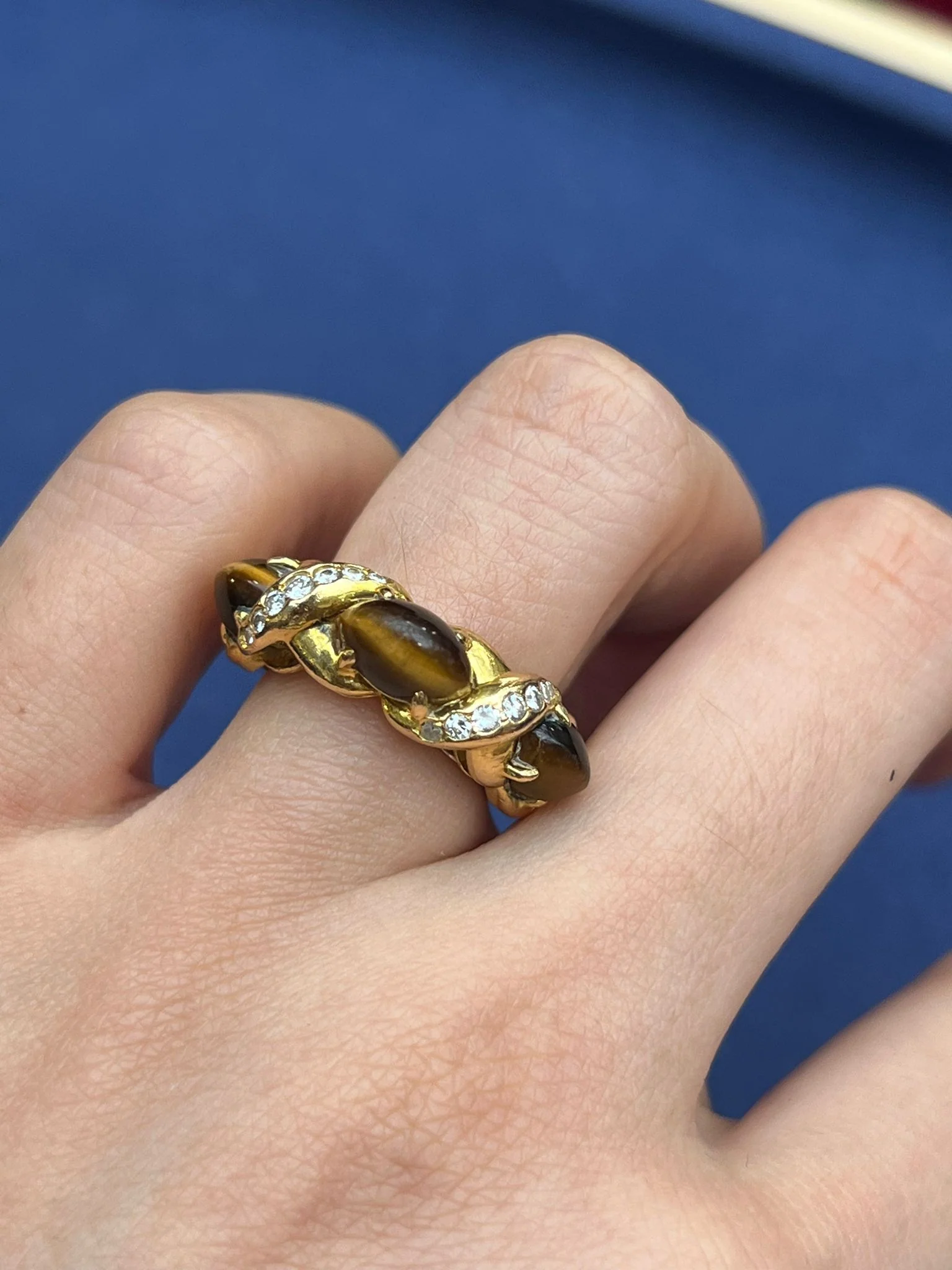 Vintage Tiger's Eye & Diamond Ring by Fred Paris - Image 4