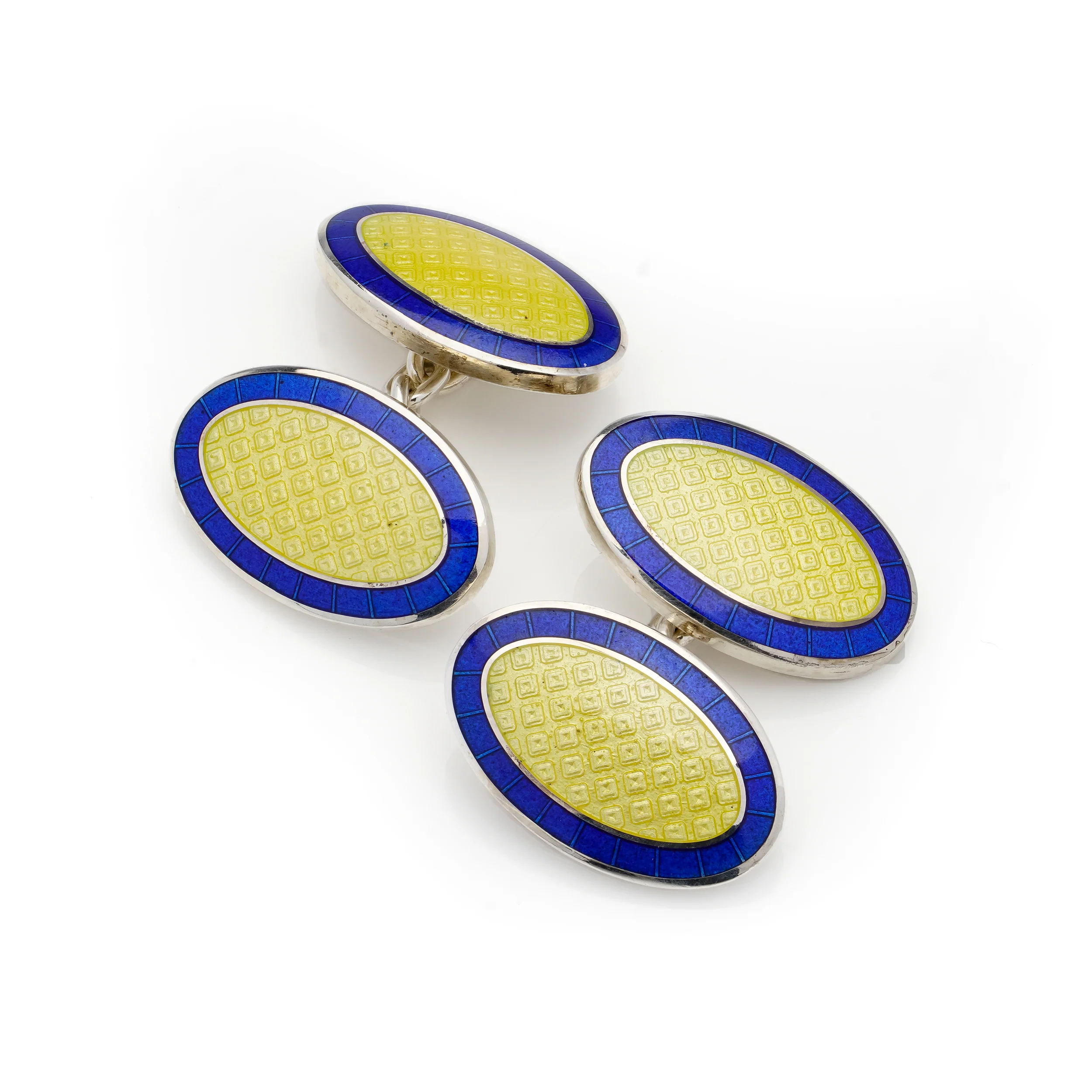 Yellow & Blue Enamel Sterling Silver Cufflinks
