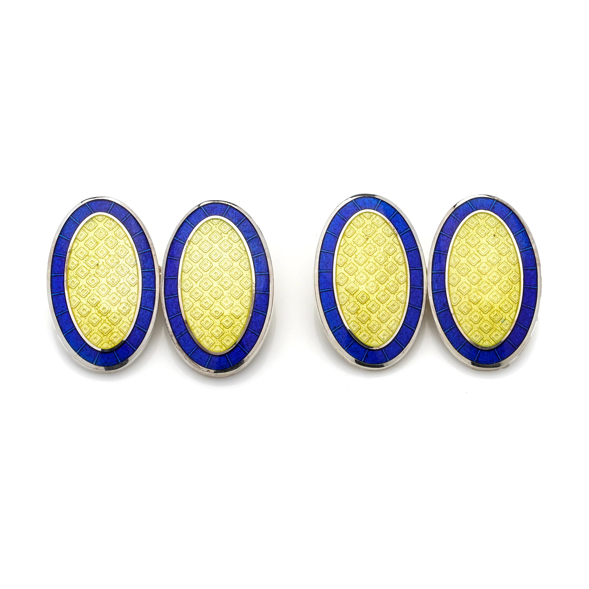 Yellow & Blue Enamel Sterling Silver Cufflinks - Image 4