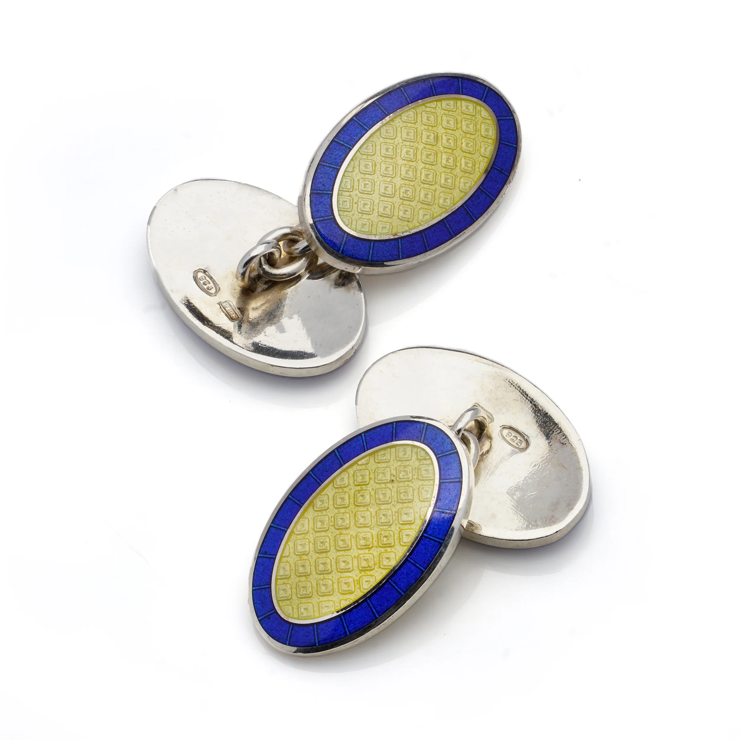 Yellow & Blue Enamel Sterling Silver Cufflinks - Image 6